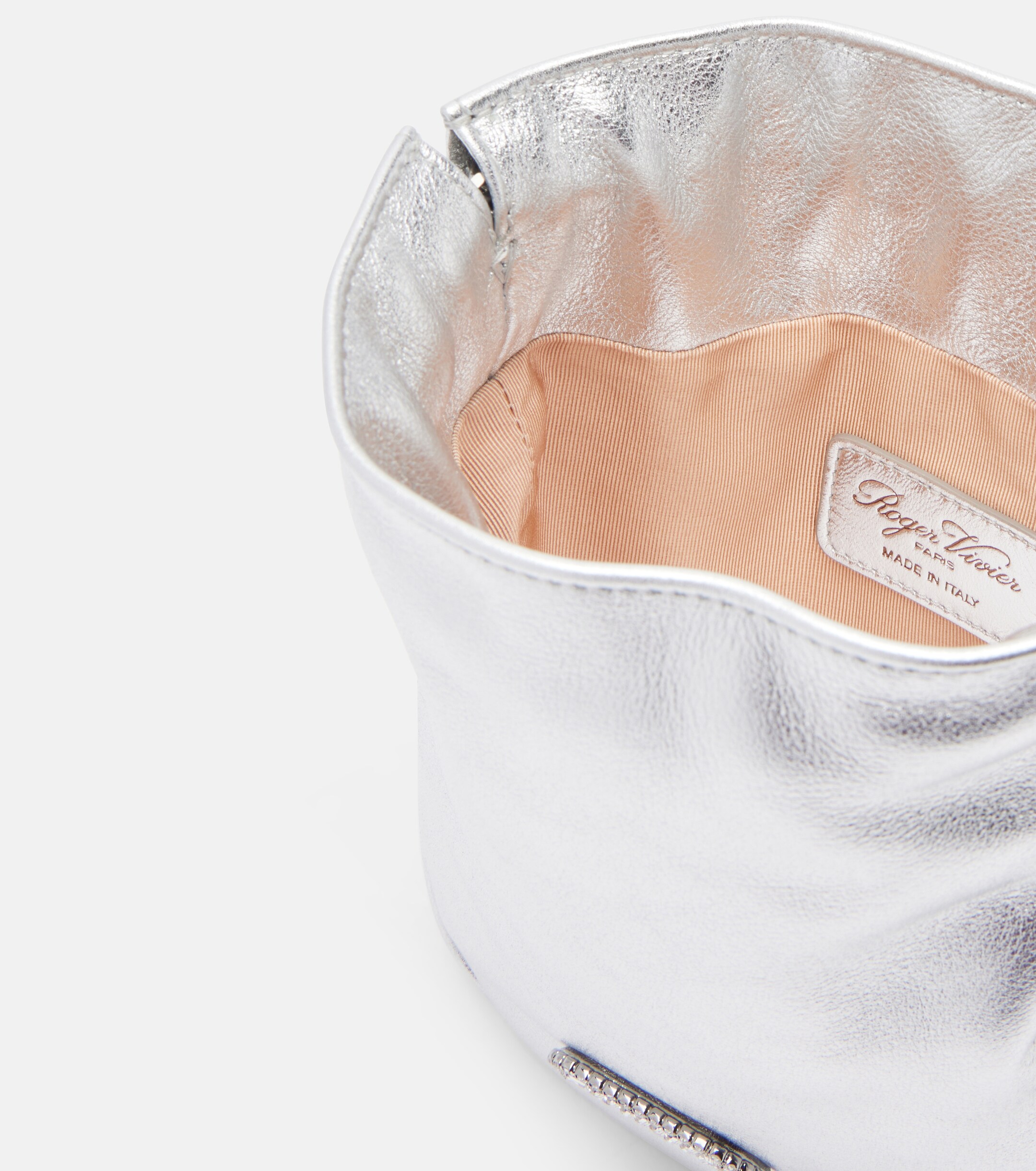 ROGER VIVIER Pilgrim Nano metallic leather bucket bag