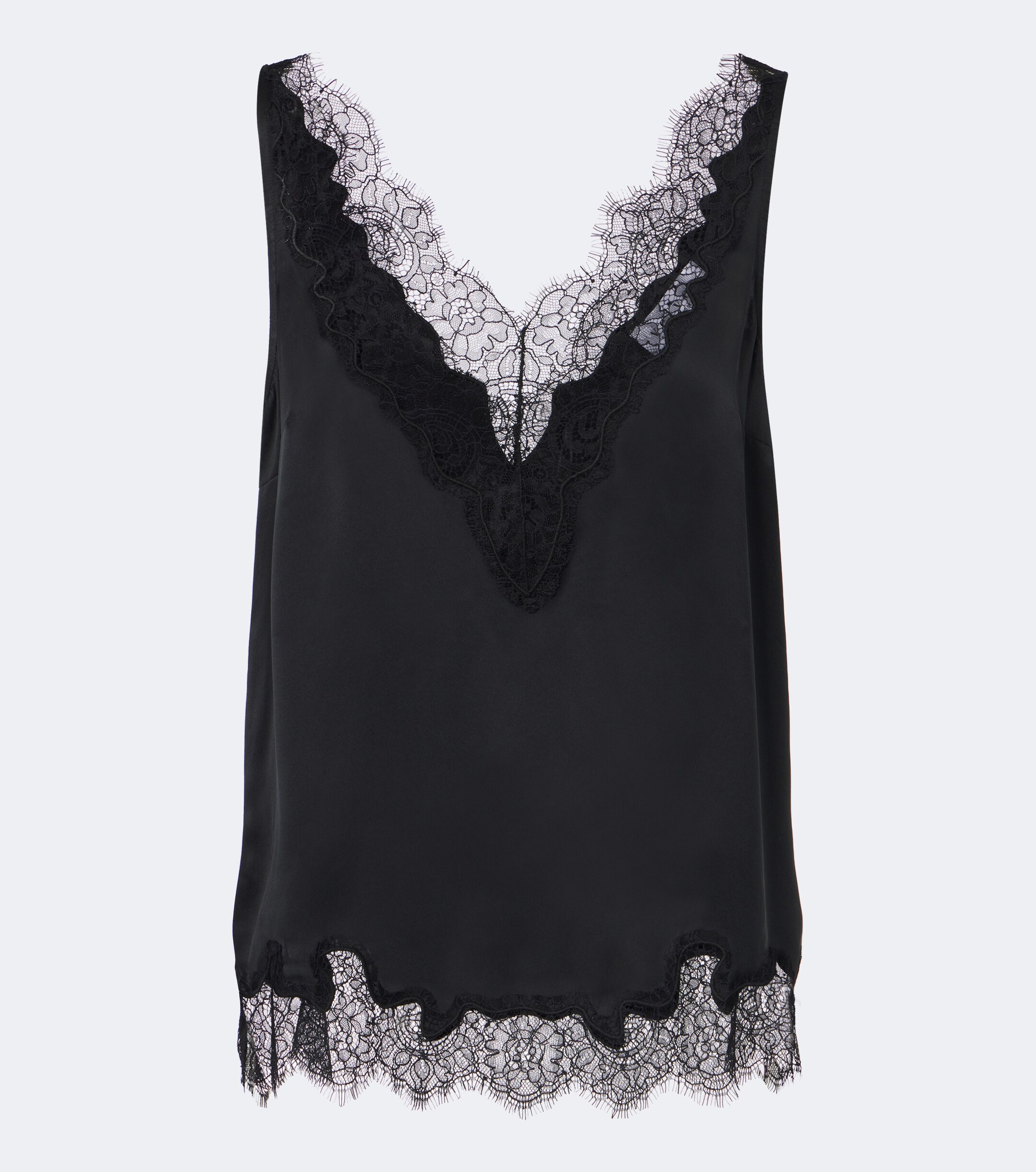 Velvet Velvet Lace-trimmed silk satin top