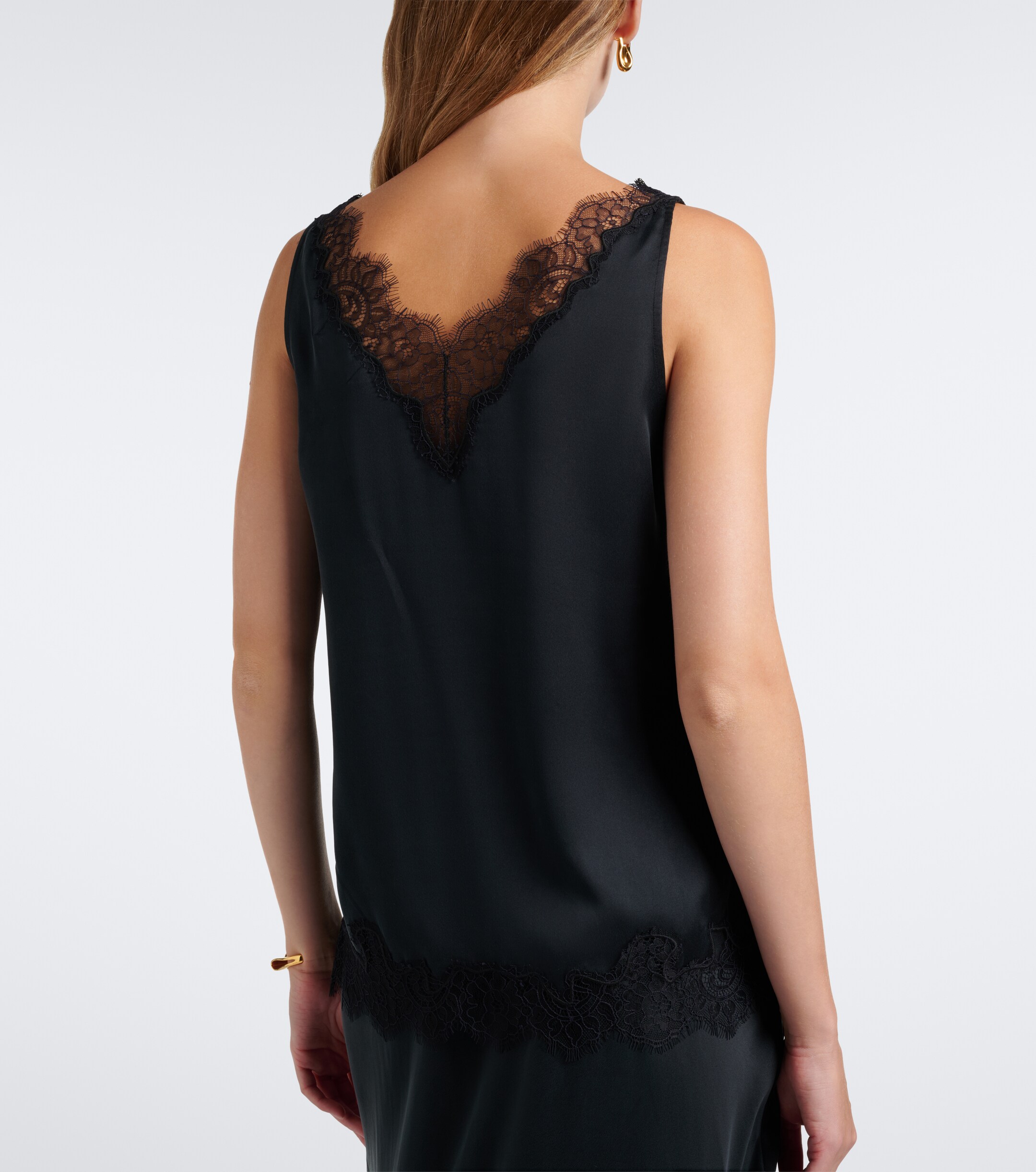 Velvet Velvet Lace-trimmed silk satin top