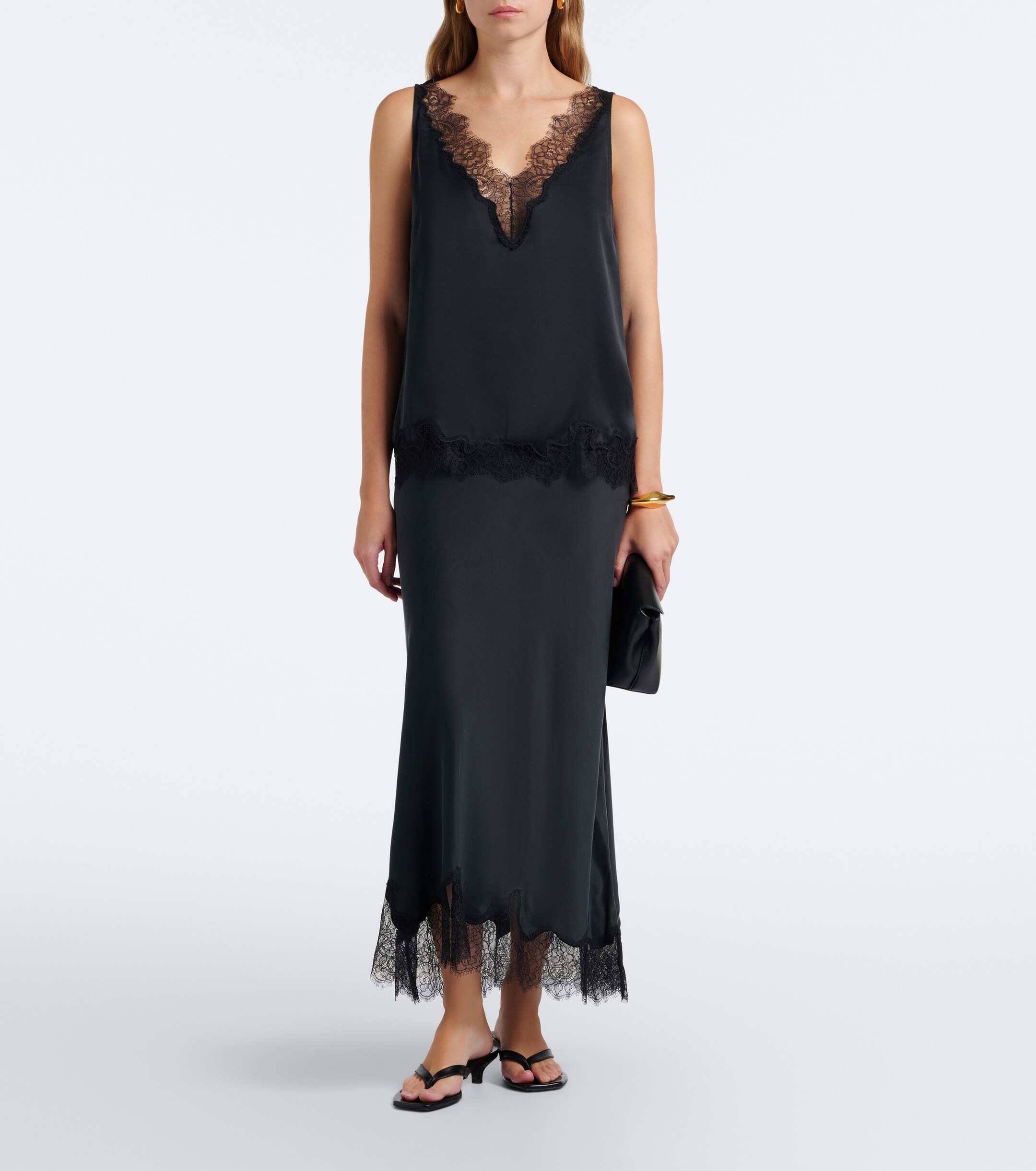 Velvet Velvet Lace-trimmed silk satin top
