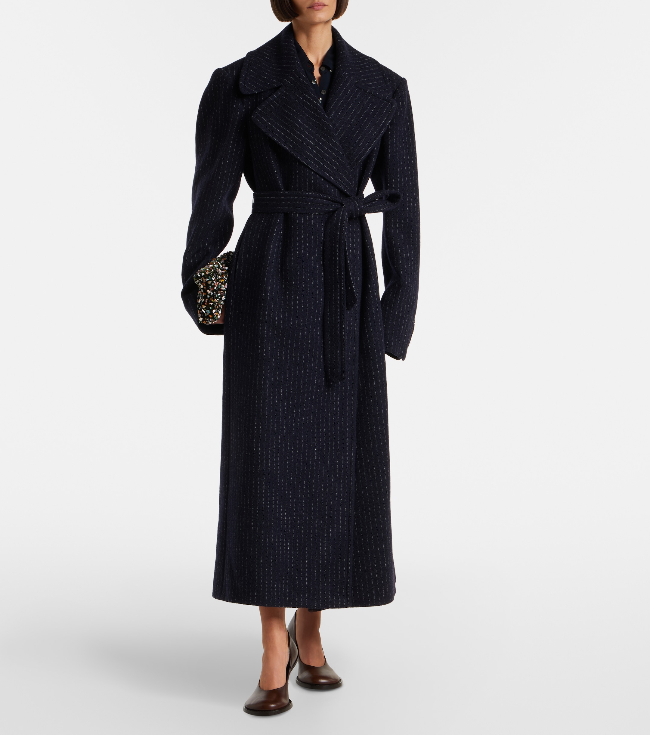 Dries Van Noten - Belted pinstriped wool coat | Plush