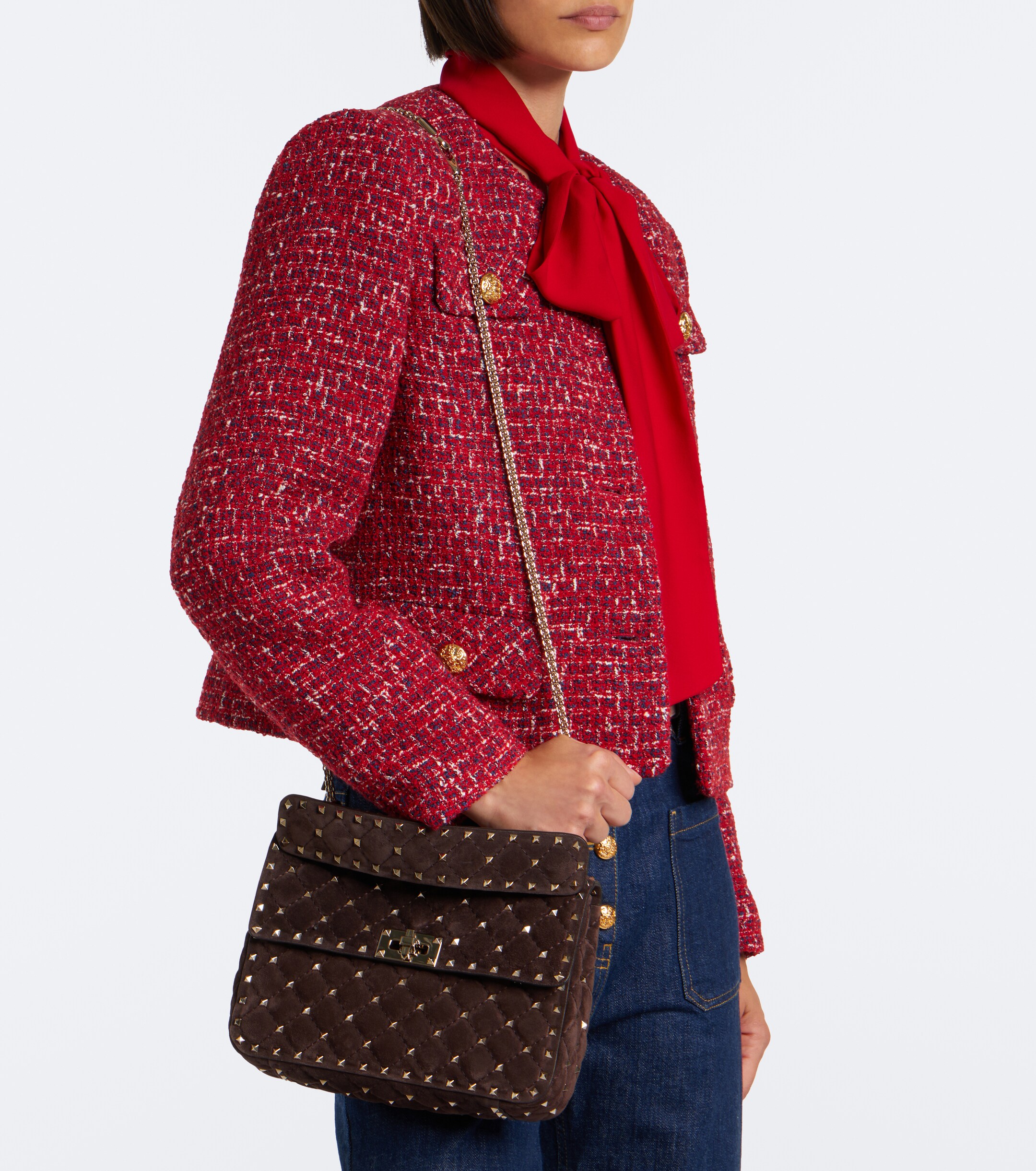 Valentino Garavani Rockstud Spike Medium suede top-handle bag thumbnail