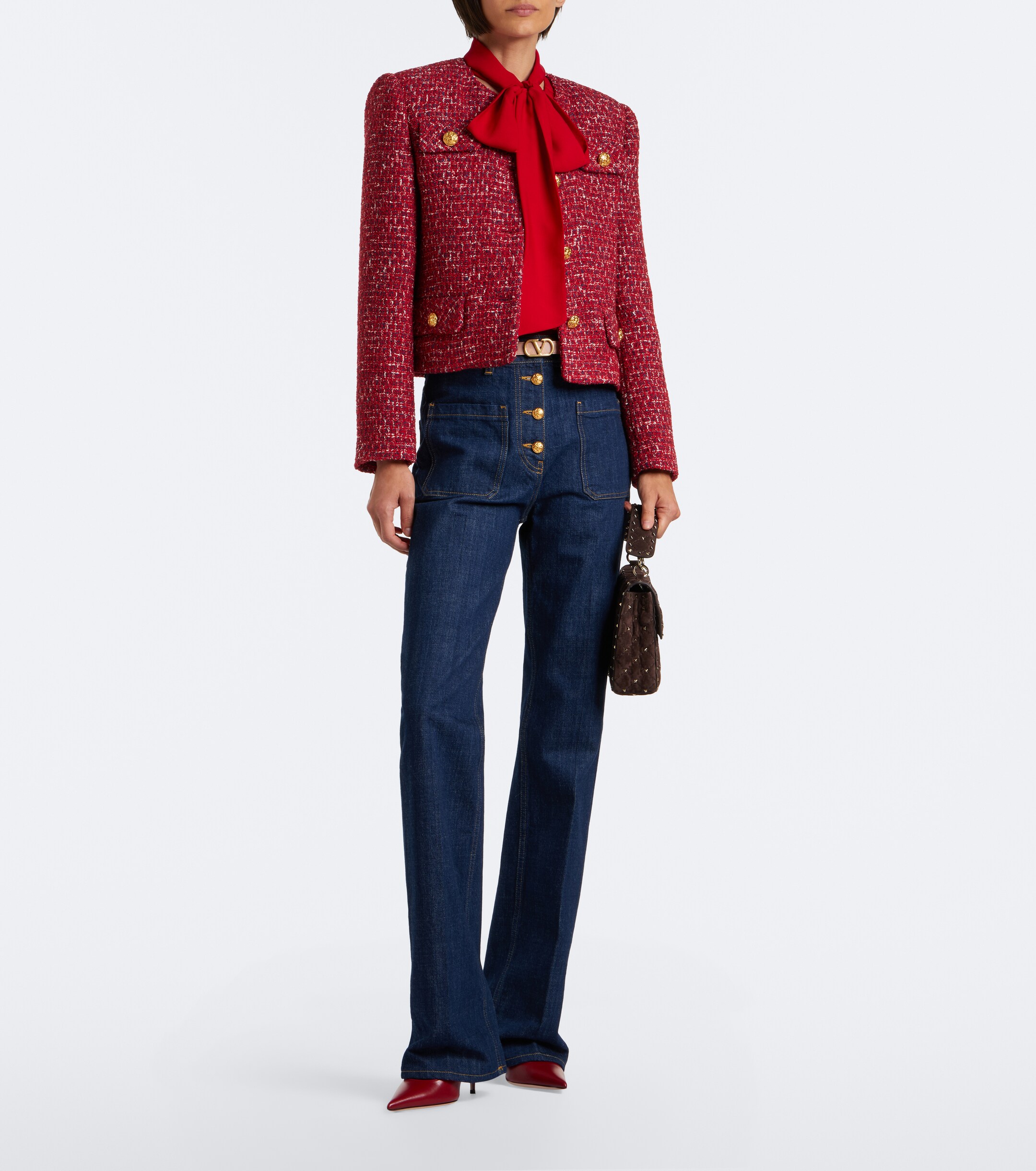 Valentino Garavani Rockstud Spike Medium suede top-handle bag thumbnail