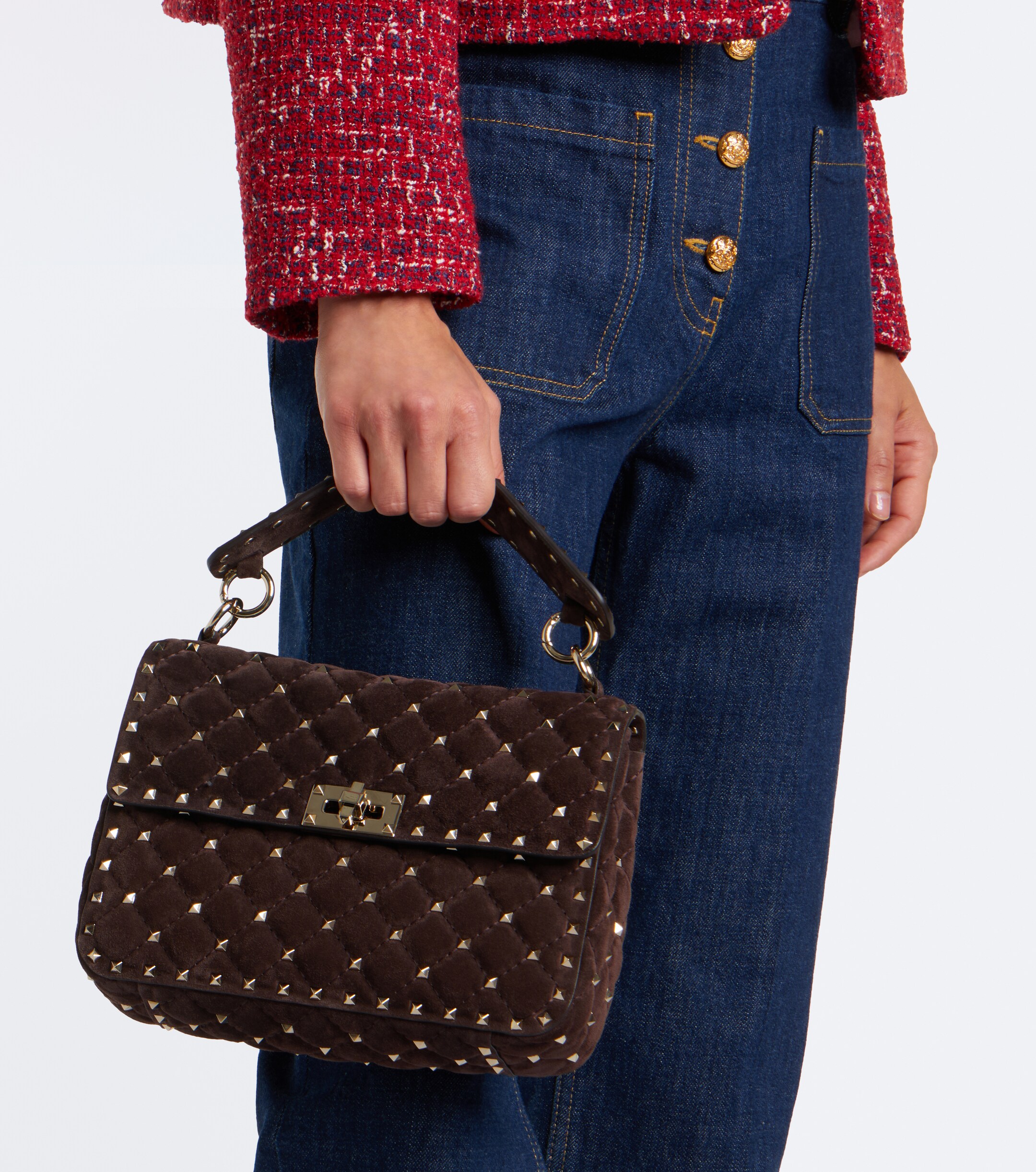 Valentino Garavani Rockstud Spike Medium suede top-handle bag thumbnail
