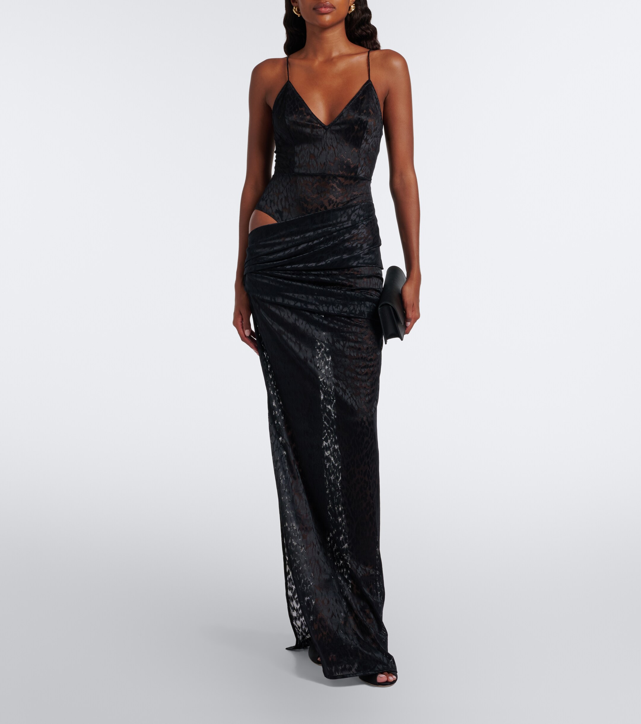 Alex Perry Alex Perry Draped leopard-print lace maxi dress