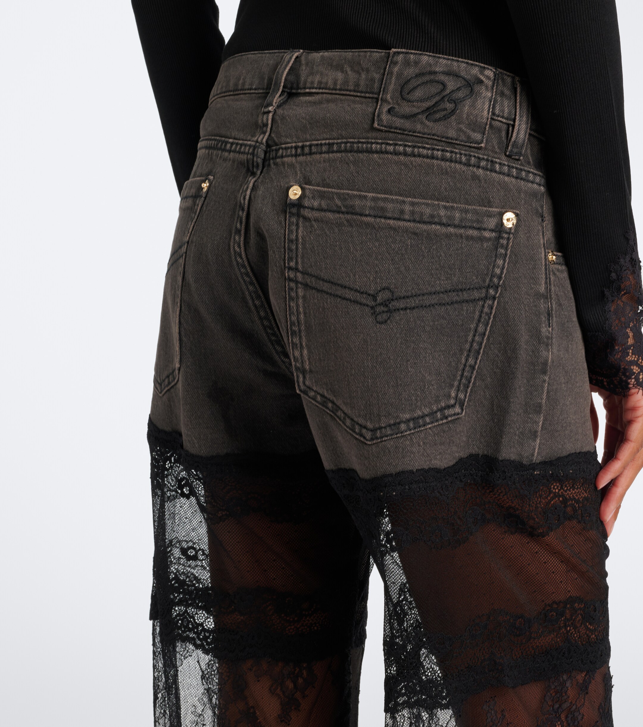 Blumarine Blumarine Lace-trimmed wide-leg jeans
