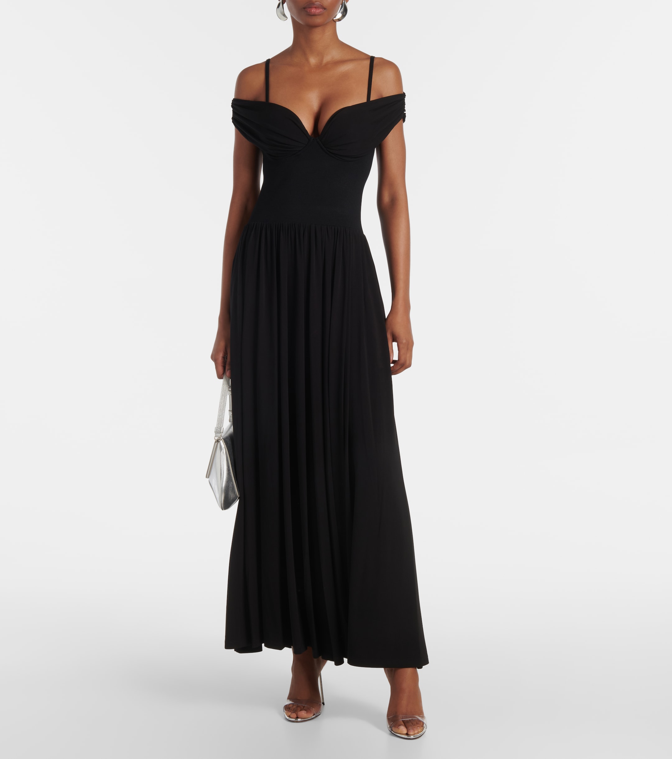 off the shoulder jersey maxi dress Josie Off Shoulder Mesh Maxi Dress / Wine | MESHKI