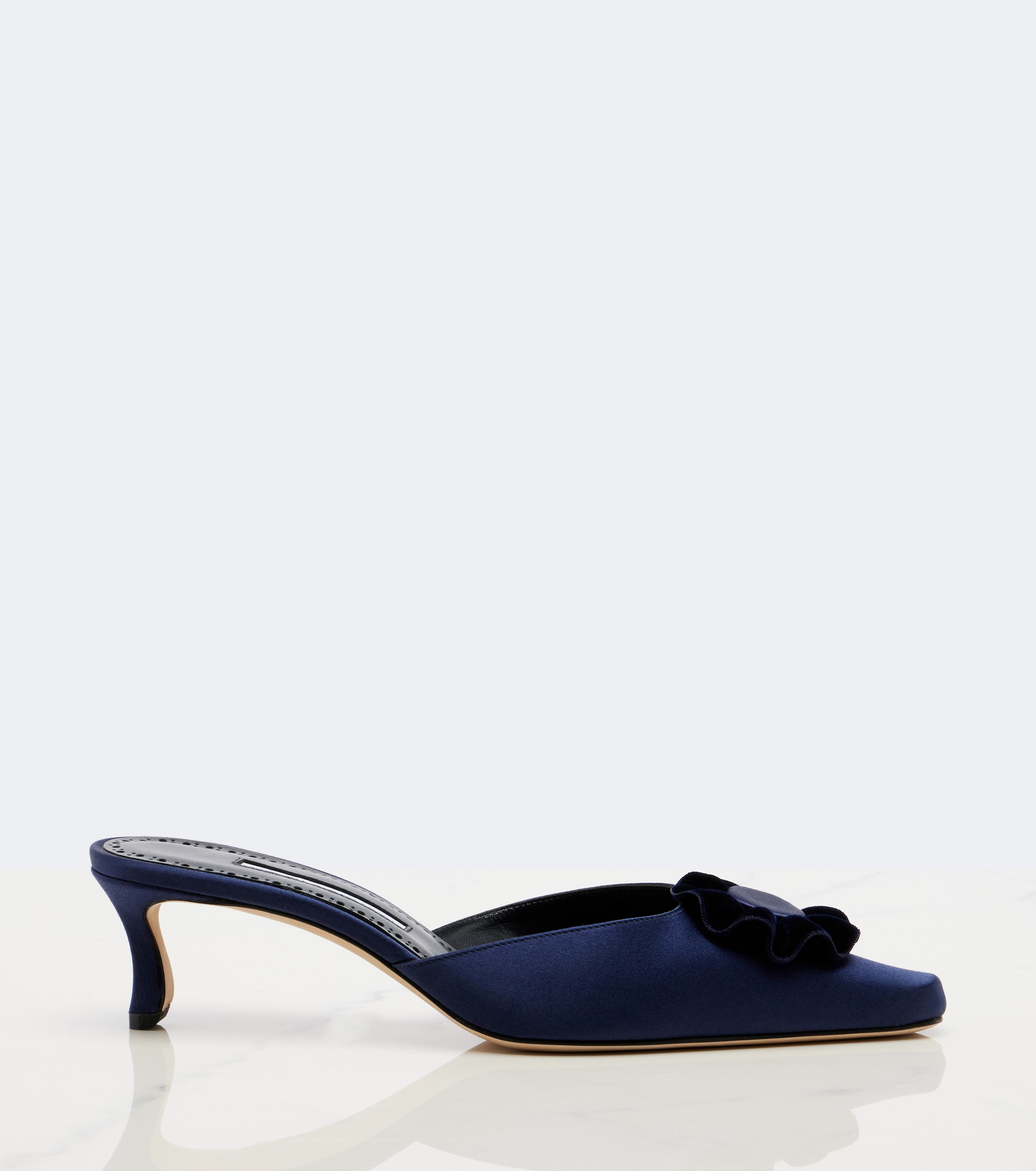 MANOLO BLAHNIK Manolo Blahnik Caulon floral-appliqué silk satin mules