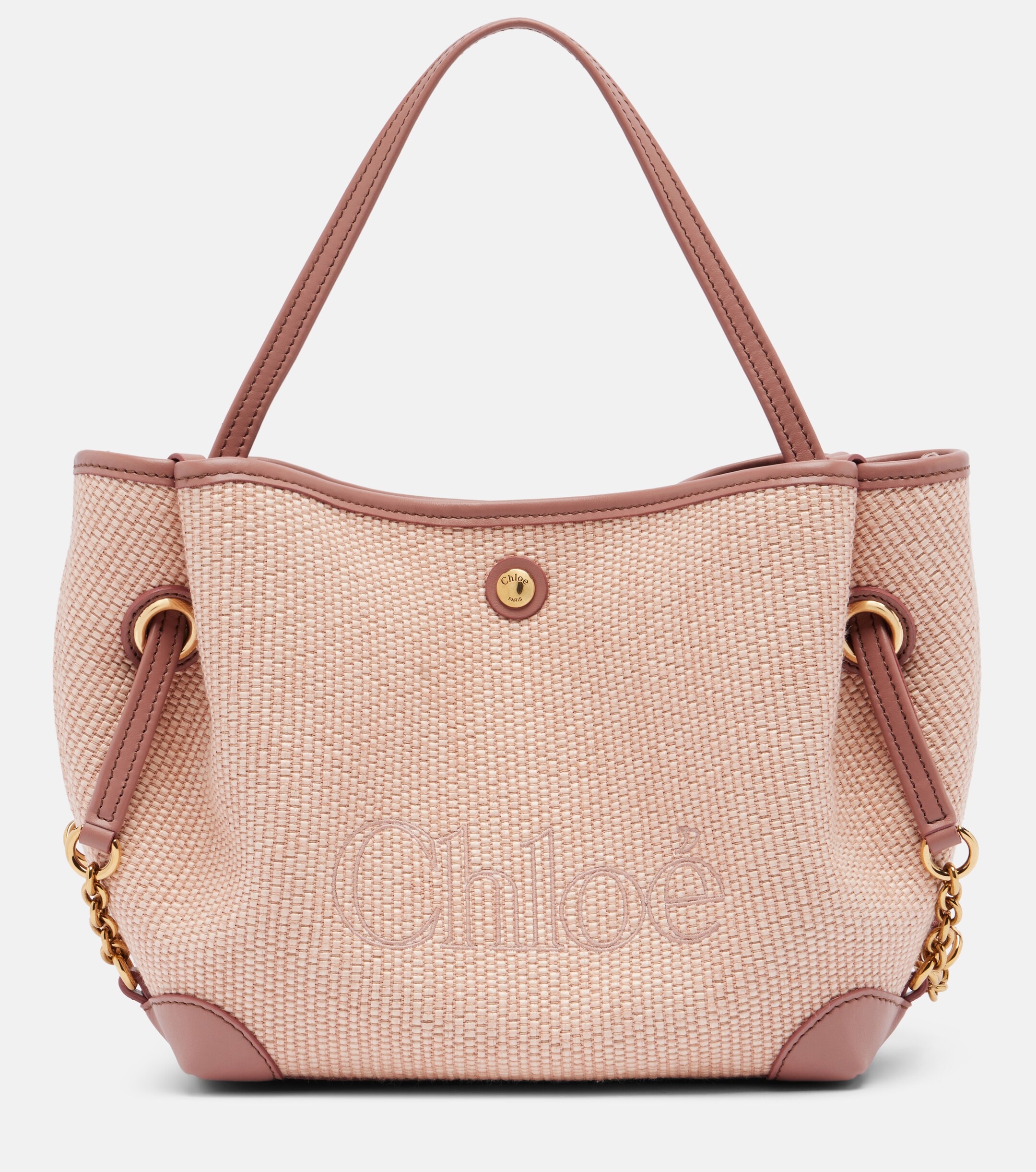 Chloé Small leather-trimmed raffia tote bag