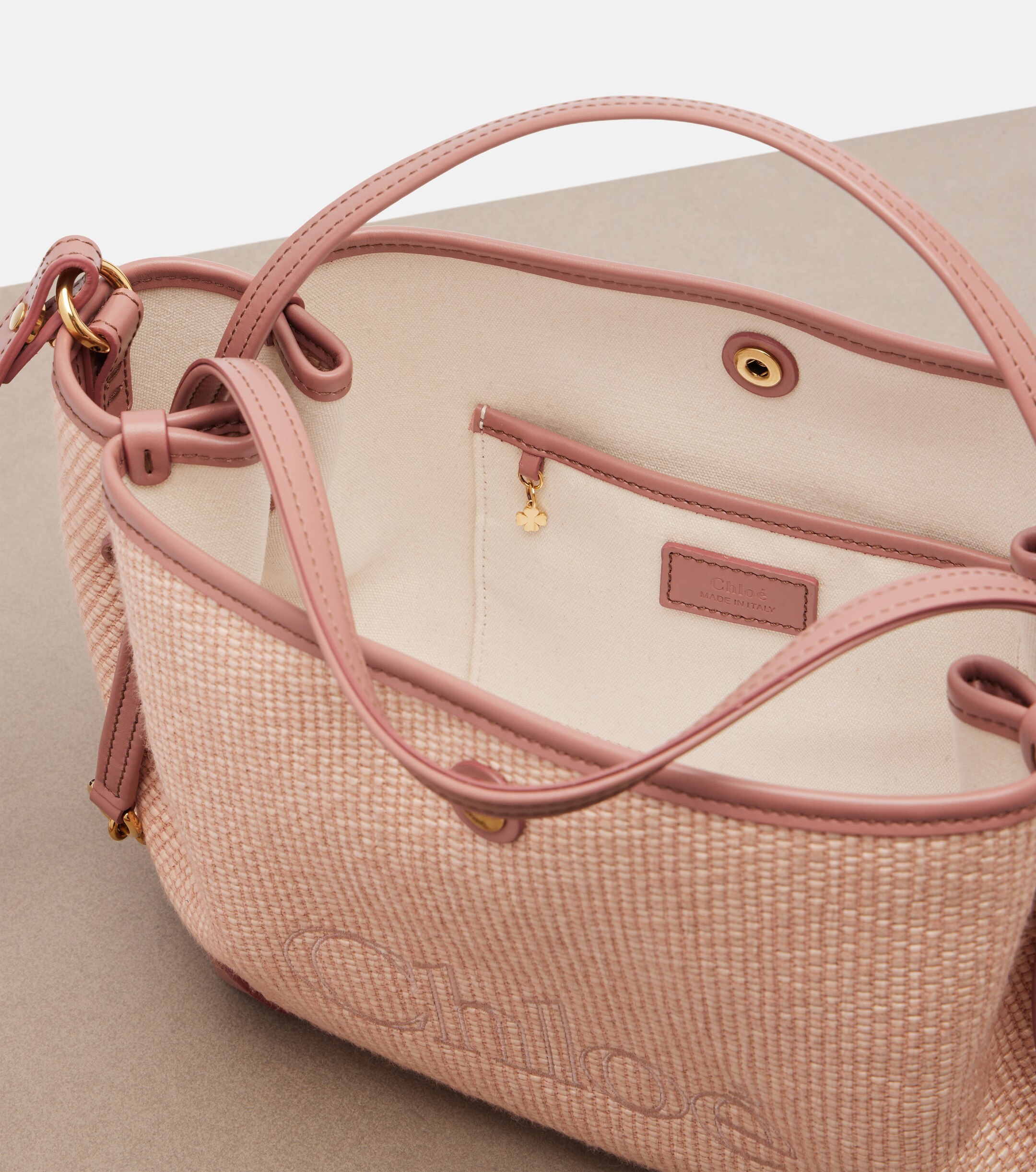 Chloé Small leather-trimmed raffia tote bag