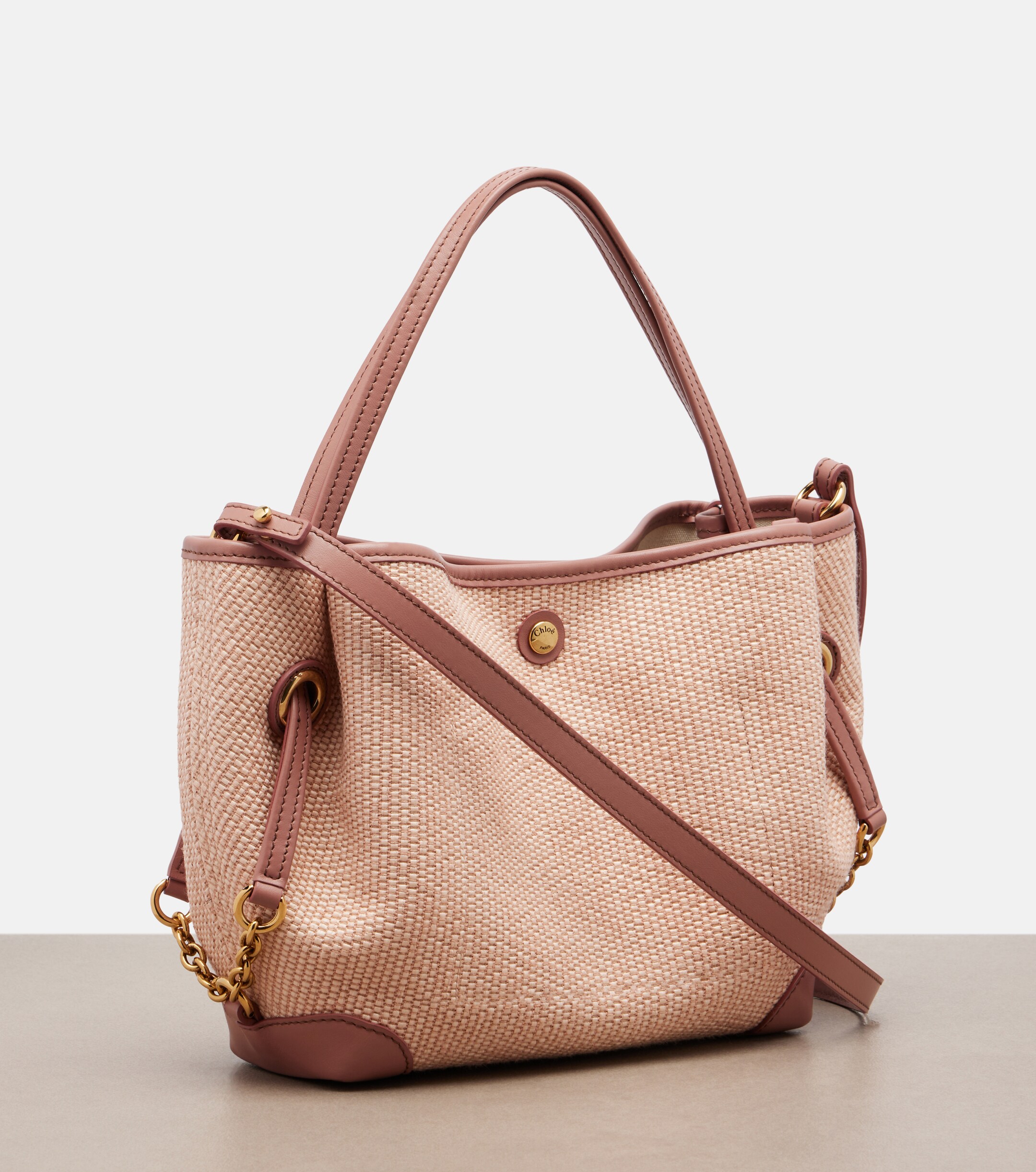 Chloé Small leather-trimmed raffia tote bag
