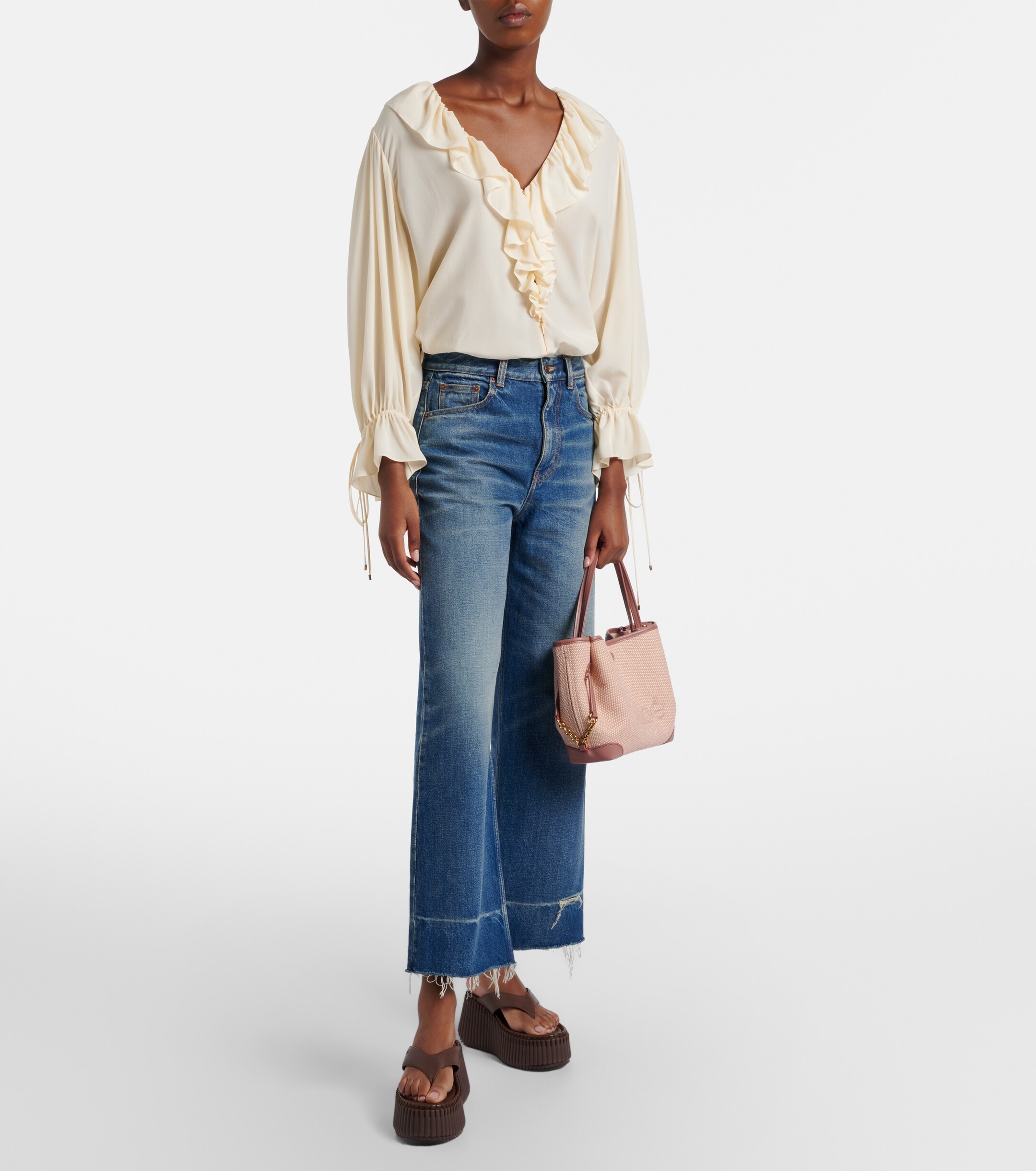 Chloé Small leather-trimmed raffia tote bag