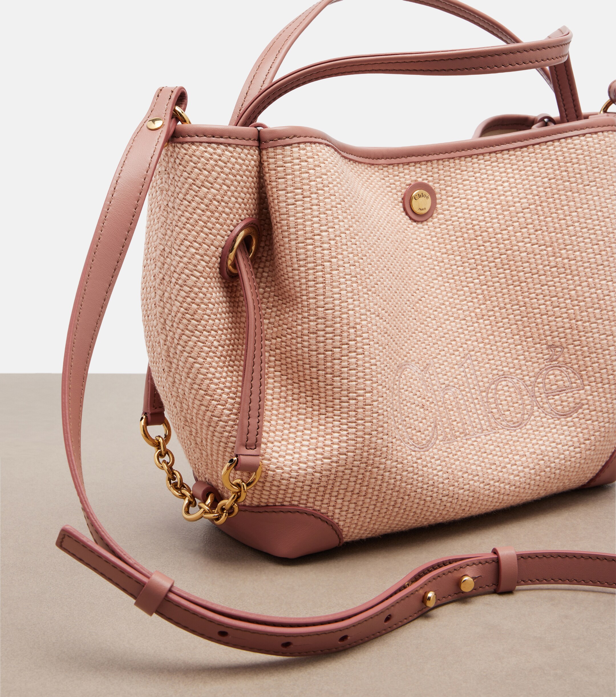 Chloé Small leather-trimmed raffia tote bag