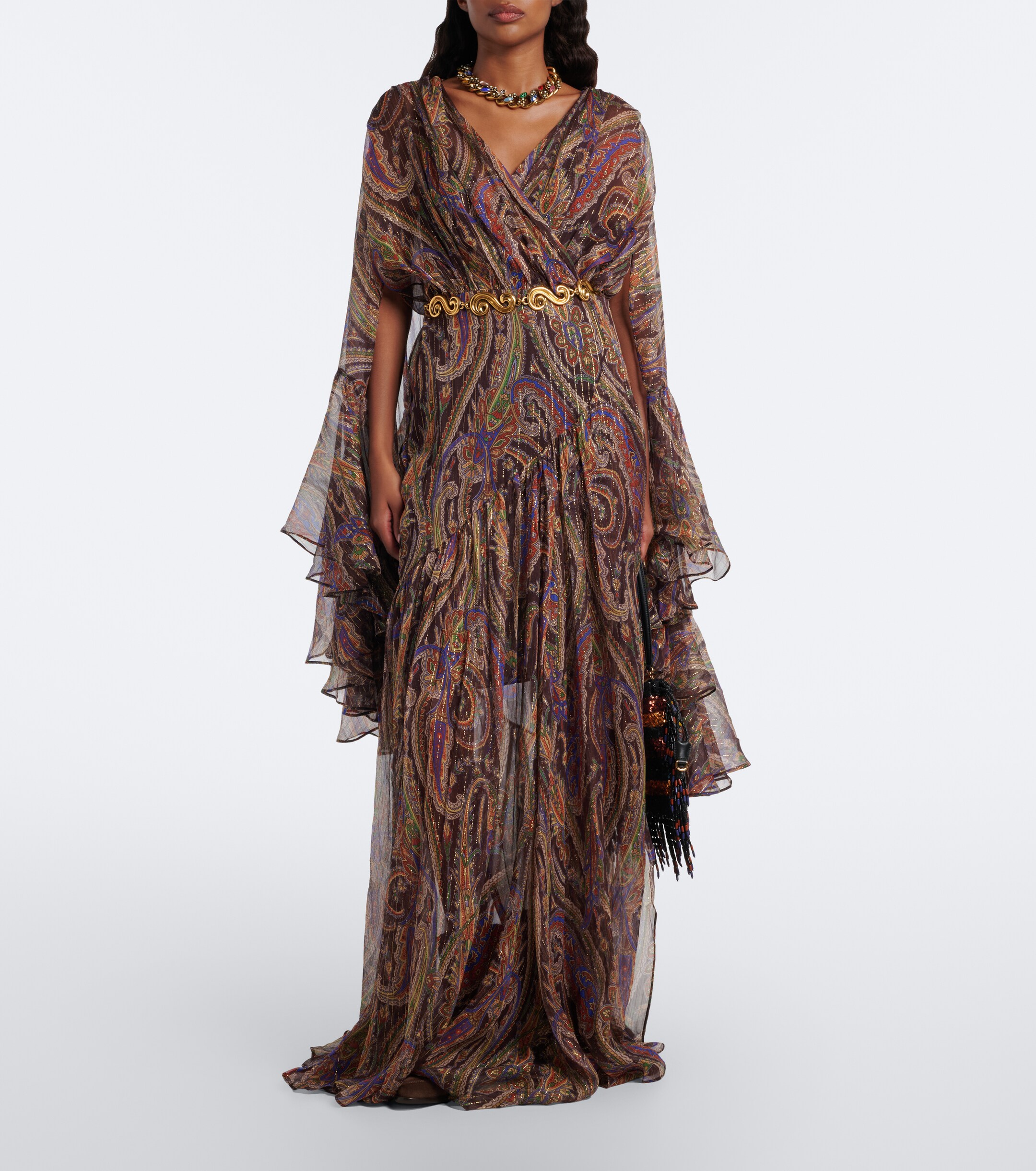 Etro Etro Paisley ruffled silk-blend crêpon maxi dress