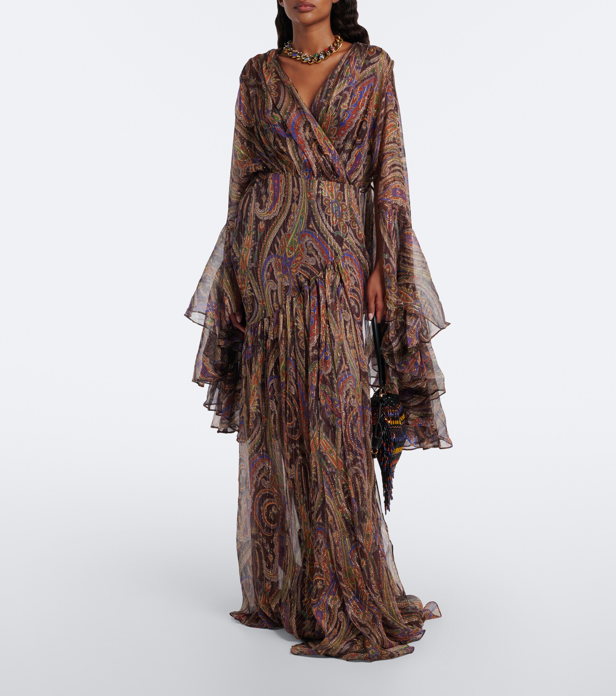 Etro Etro Paisley ruffled silk-blend crêpon maxi dress