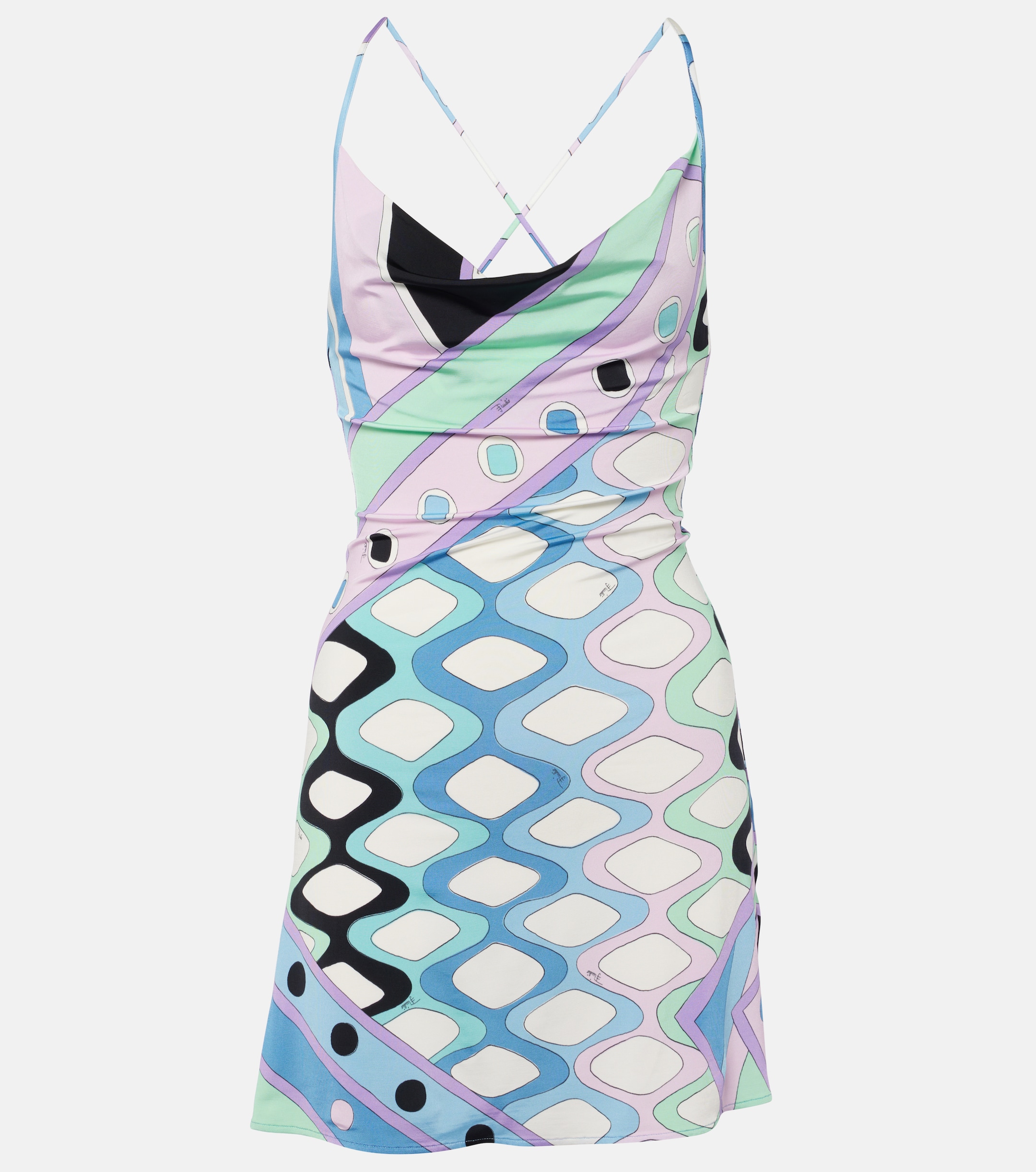 pucci vivara mini dress Pucci - Vivara Print One Shoulder Silk Dress - Size: L - Turquoise & Blue