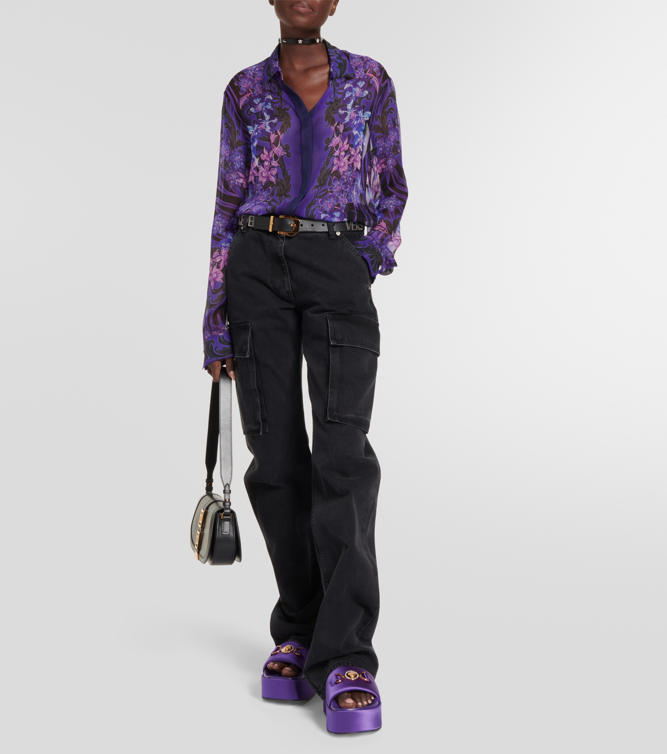 Versace Floral silk chiffon shirt