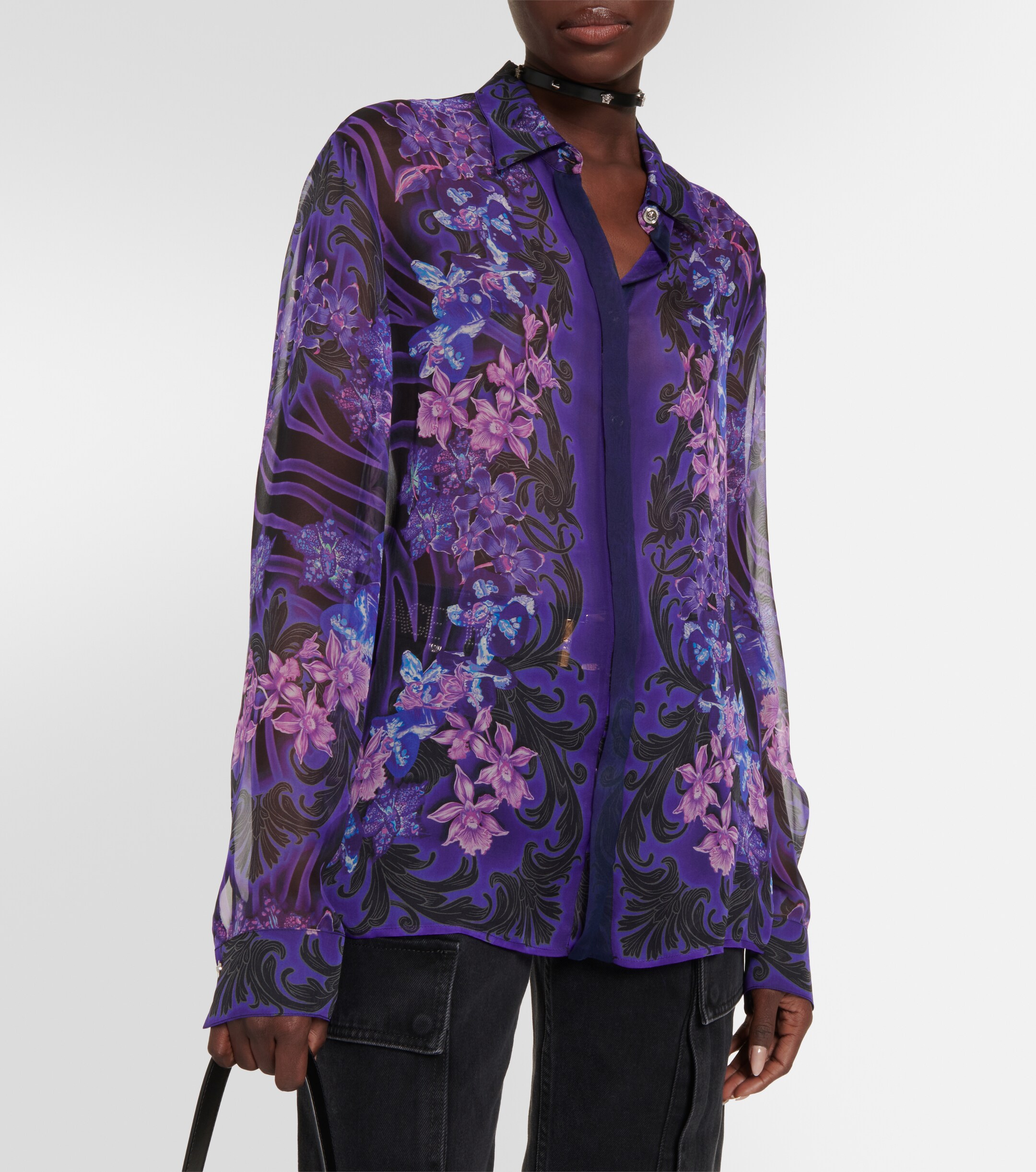 Versace Floral silk chiffon shirt