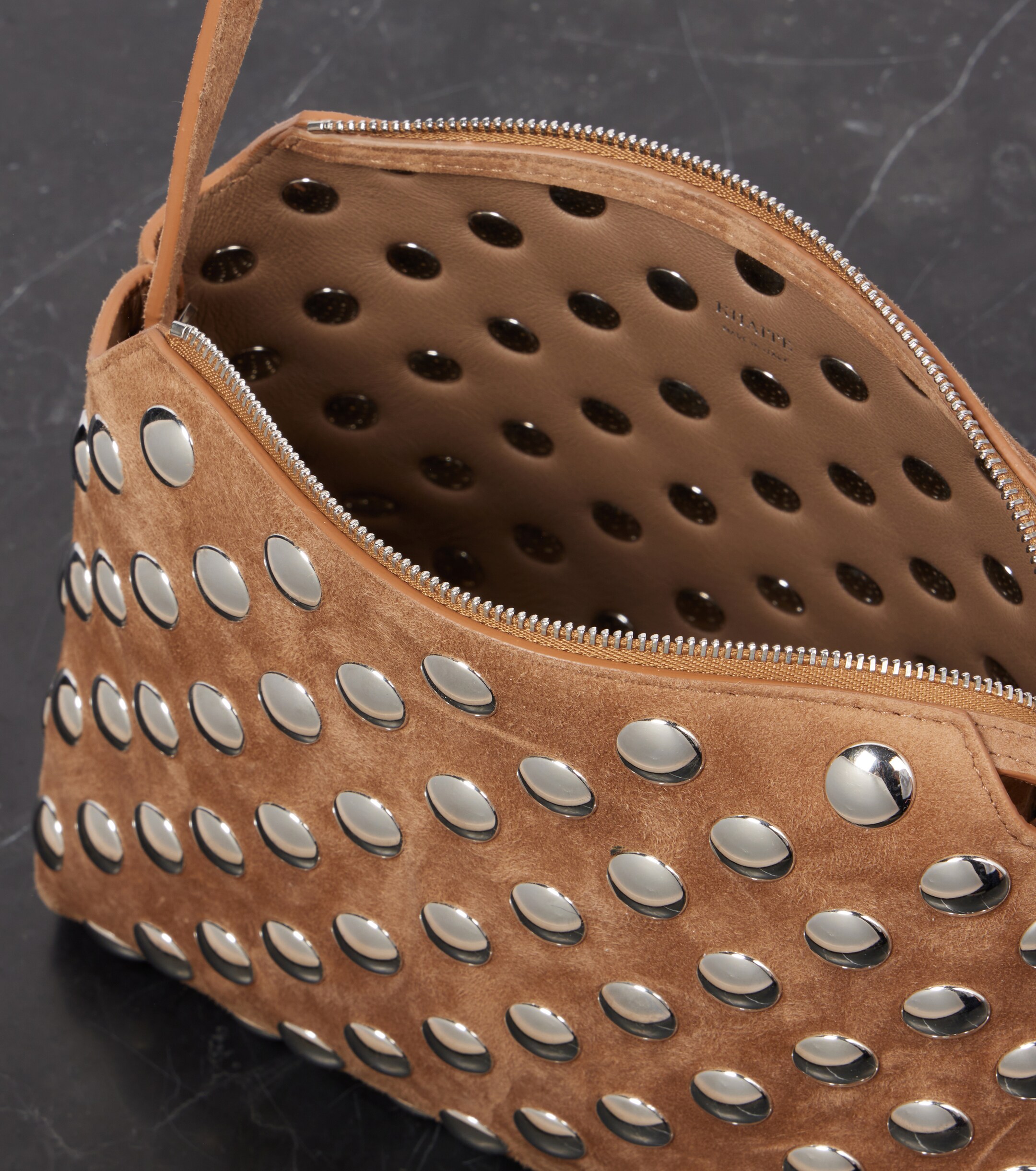 KHAITE Lina Medium studded suede crossbody bag