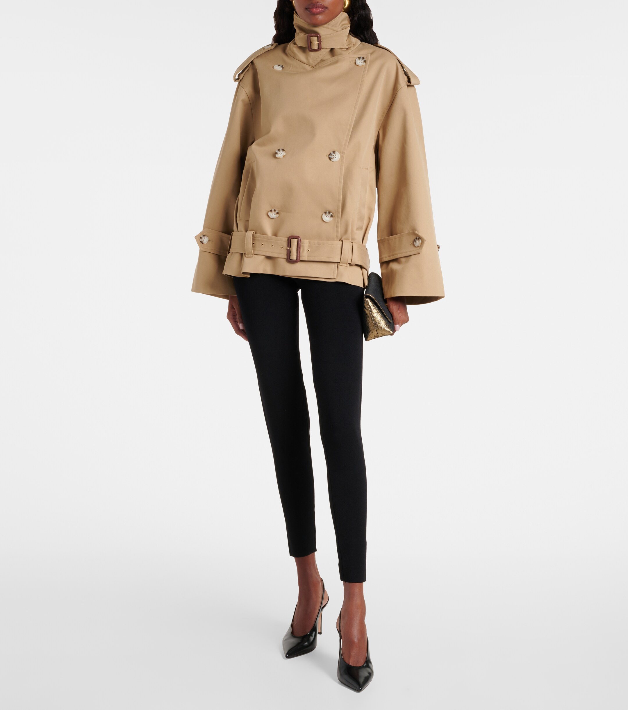self-portrait Cropped gabardine trench coat