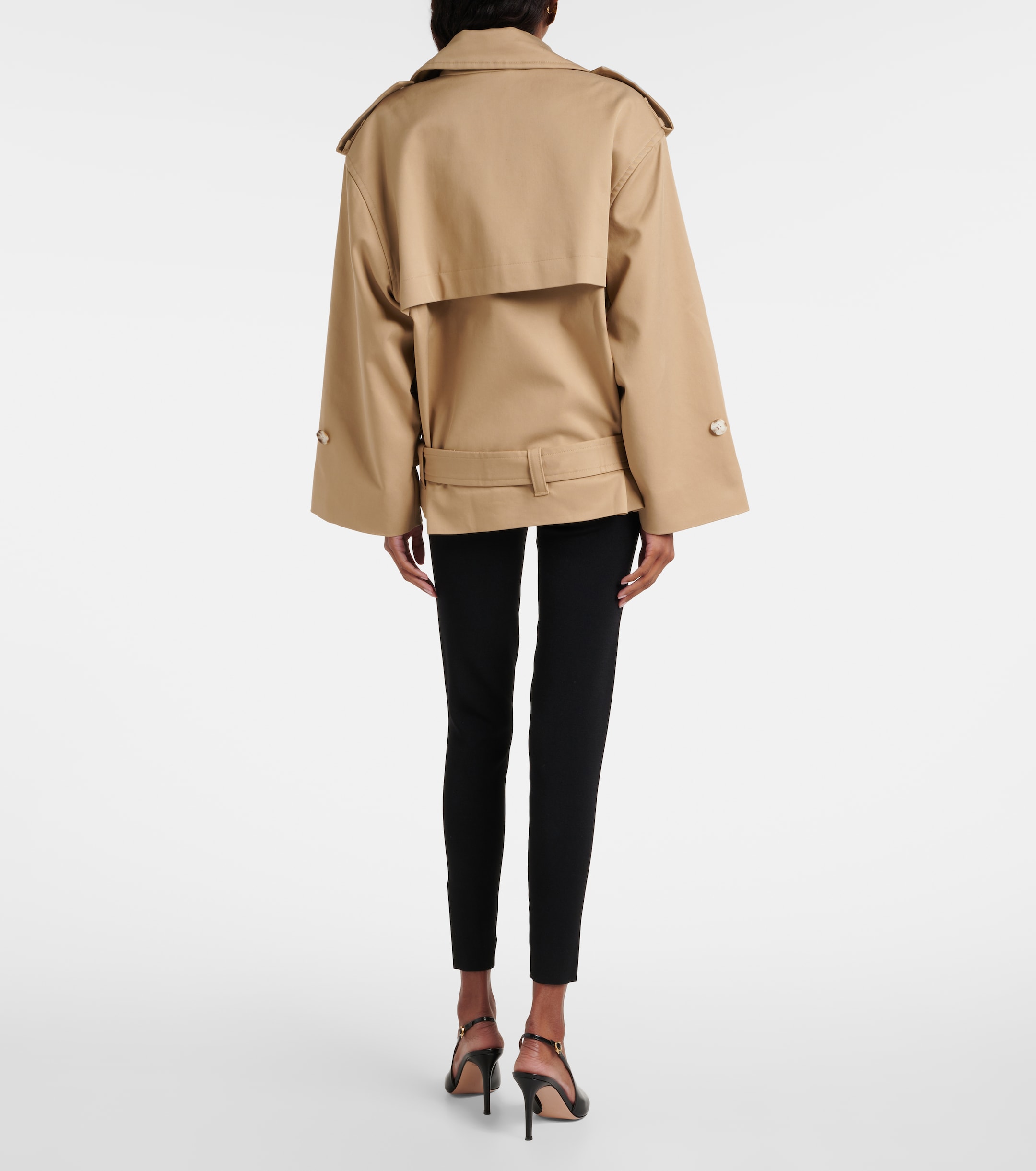 self-portrait Cropped gabardine trench coat thumbnail