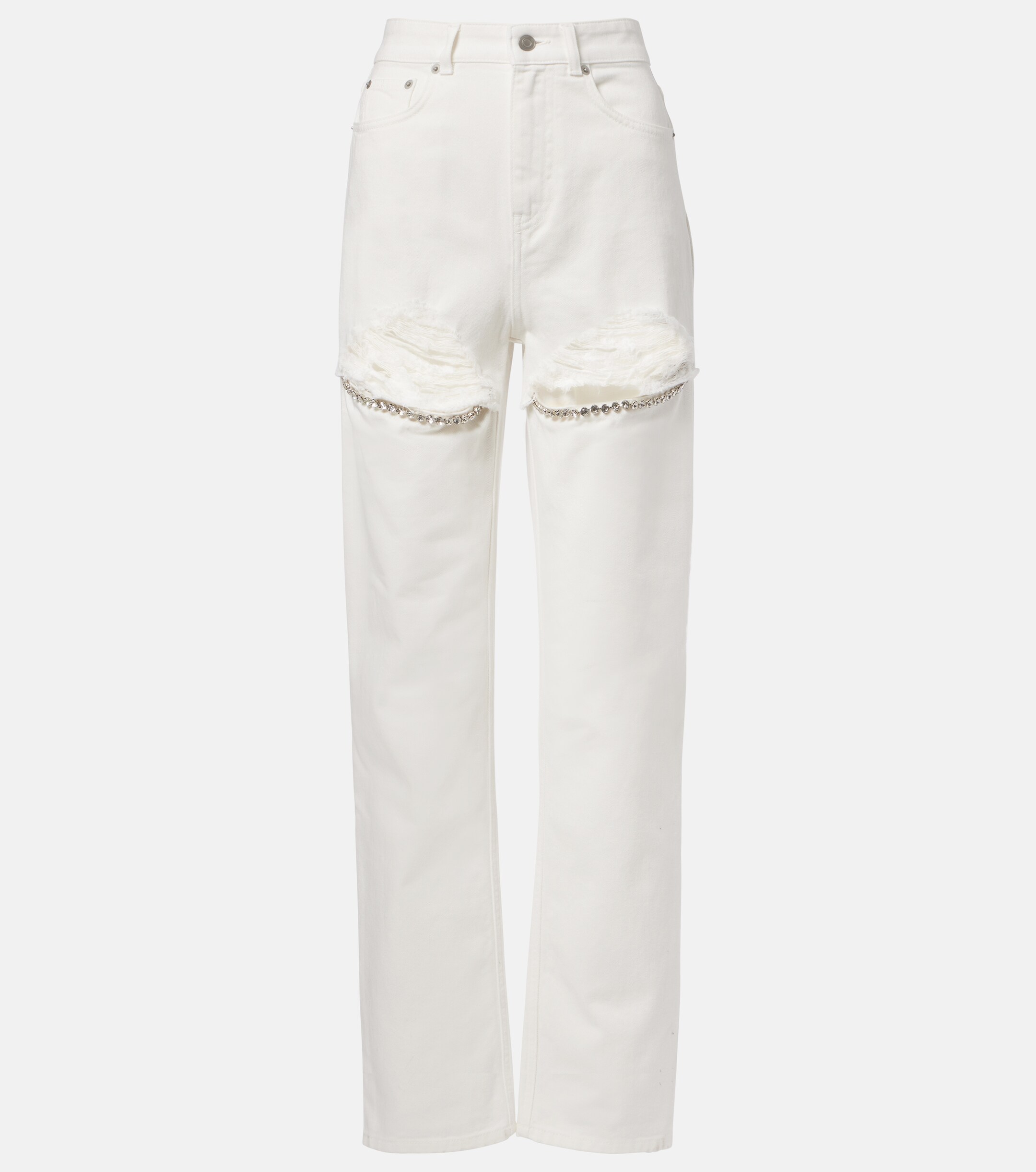Area Distressed embellished wide-leg jeans