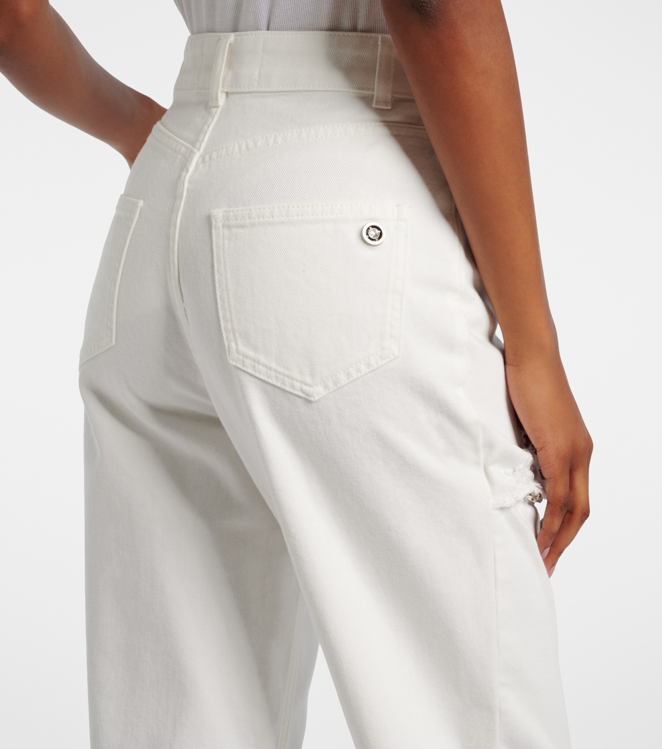 Area Distressed embellished wide-leg jeans