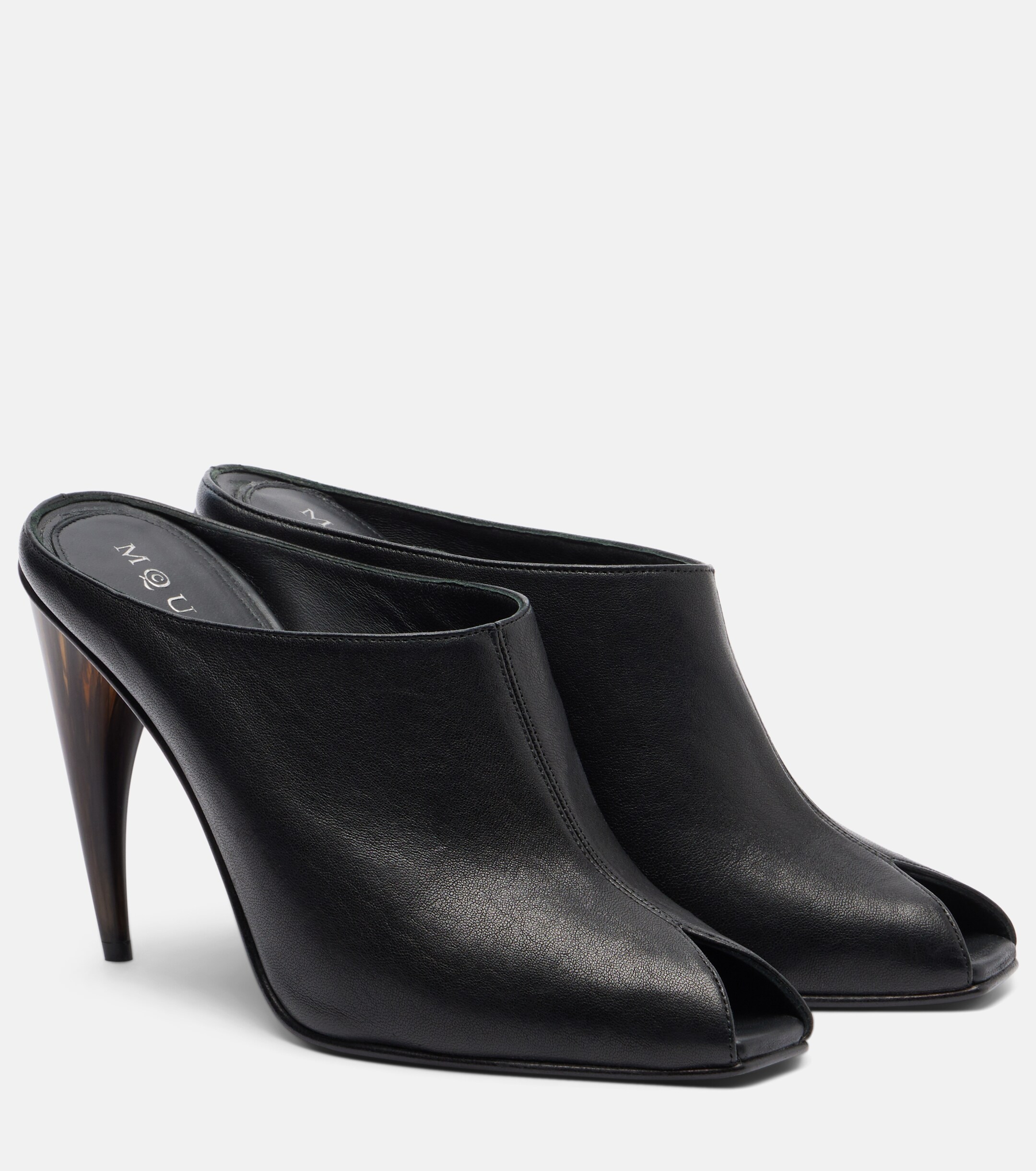 McQueen McQueen Horn Heel leather mules