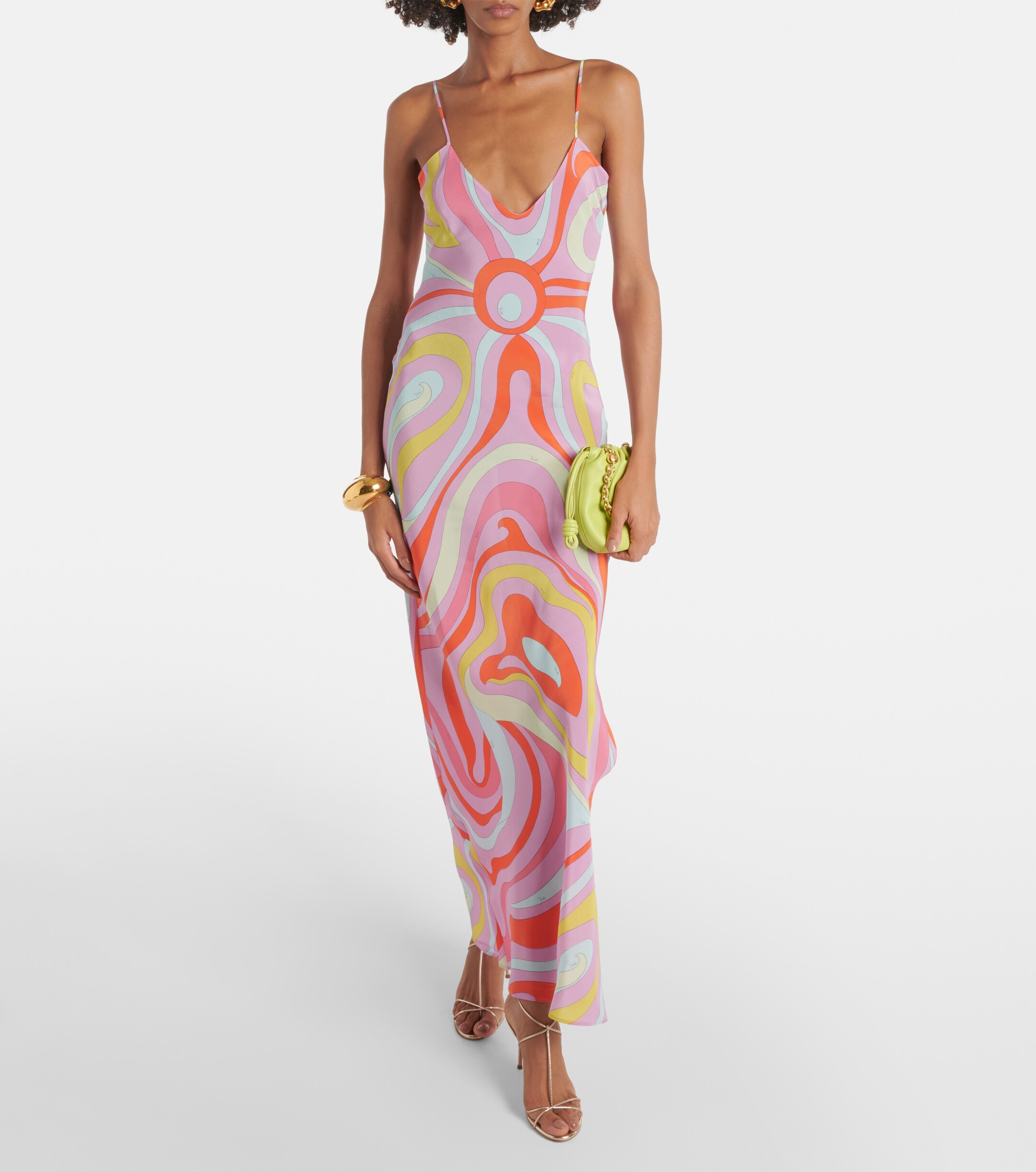 pucci marmo halterneck satin jersey maxi dress - silk slip organza v-neck dress