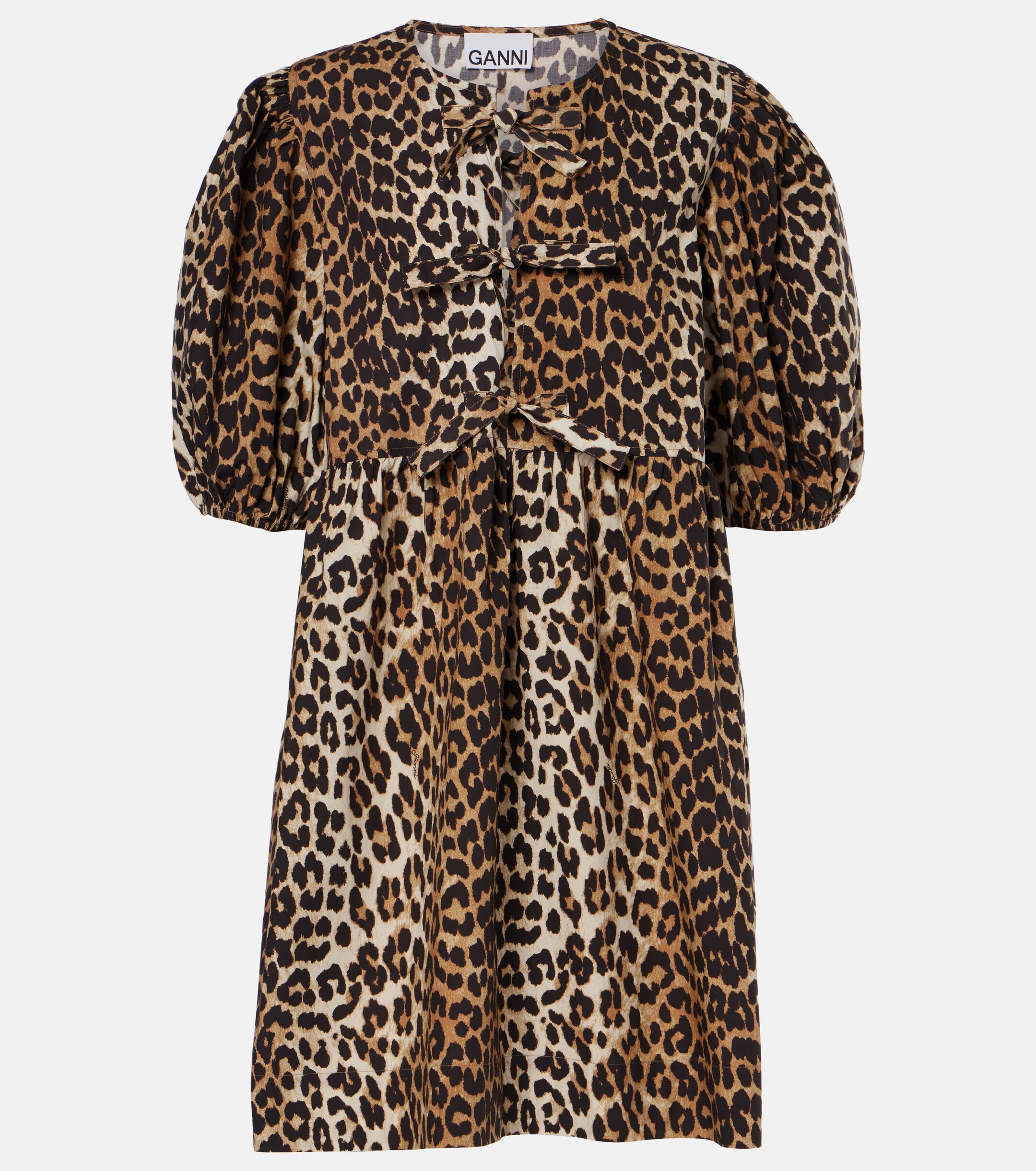 GANNI Leopard-print cotton minidress