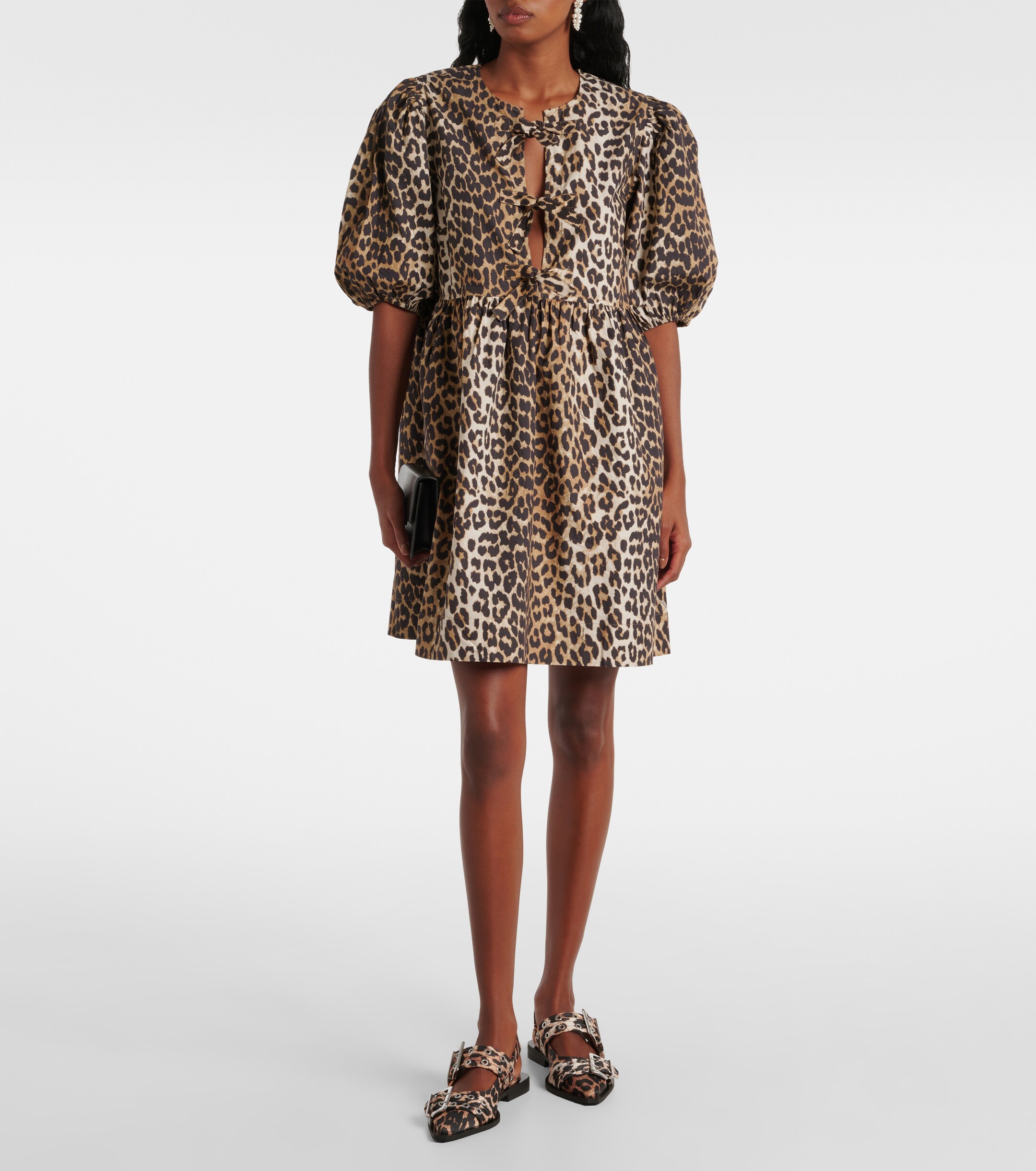 GANNI Leopard-print cotton minidress