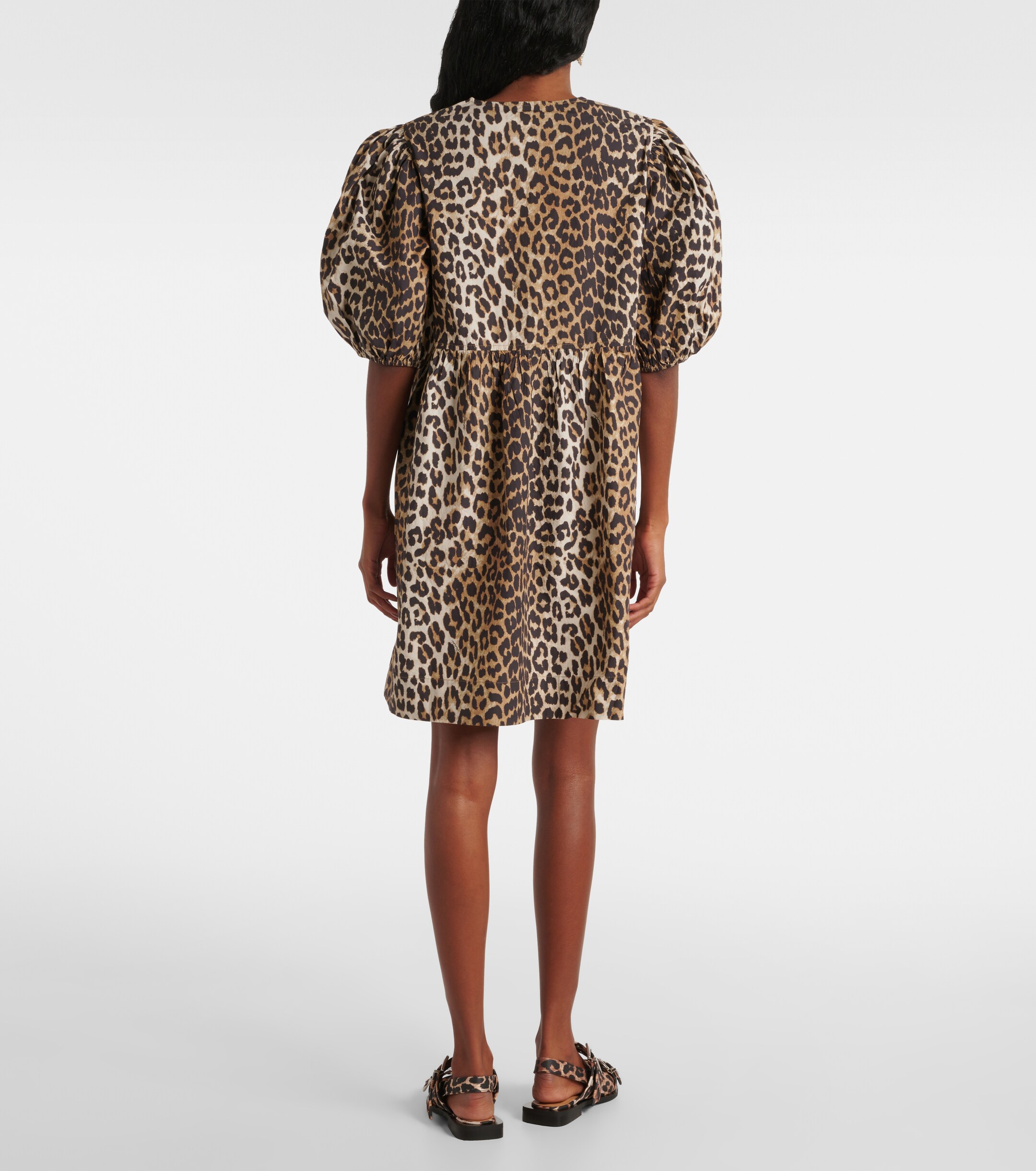 GANNI Leopard-print cotton minidress
