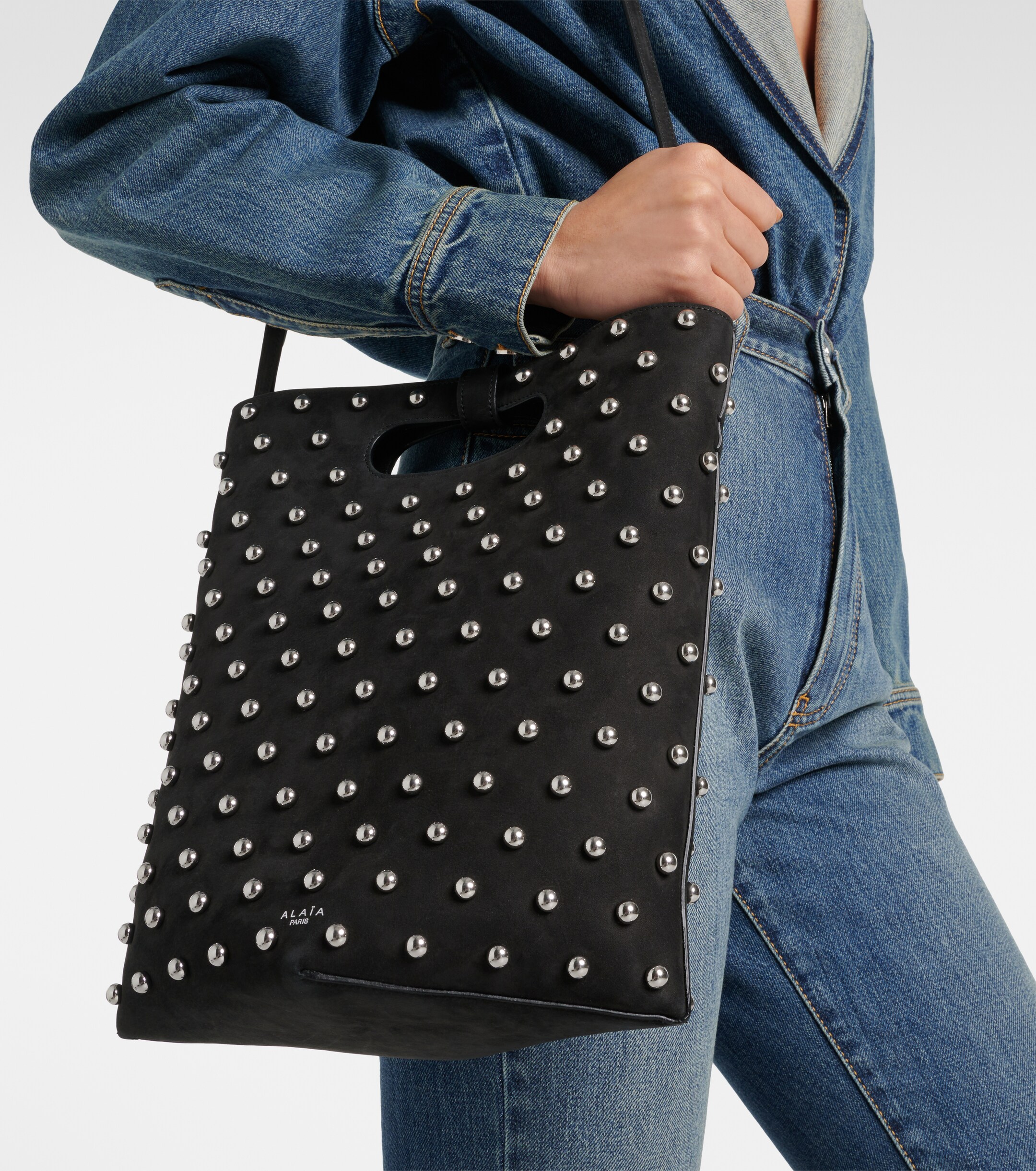 Alaïa Folded embellished suede tote bag