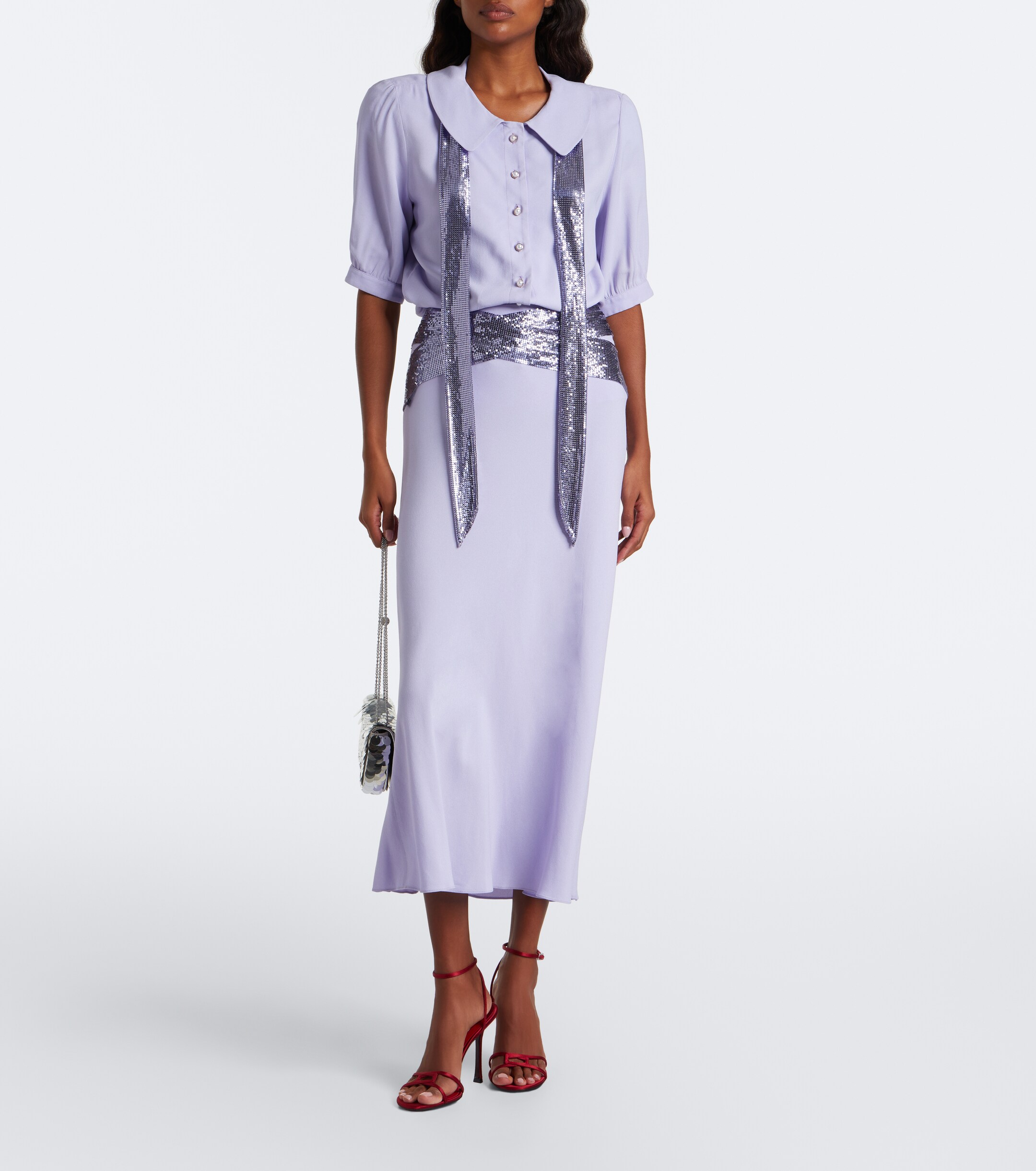 Rabanne Rabanne Chainmail crêpe midi skirt
