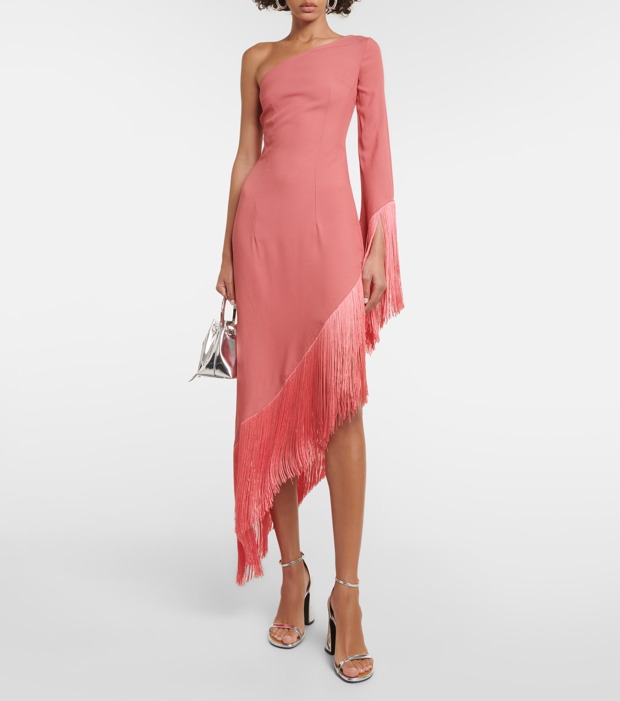 Taller Marmo Aventador fringed one-shoulder midi dress