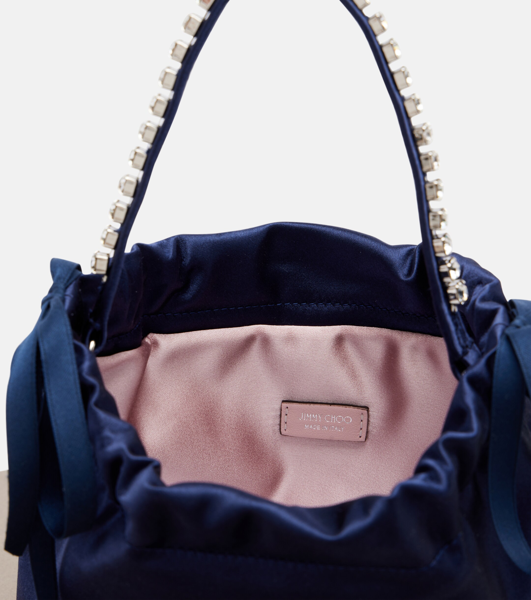JIMMY CHOO Drawstring Mini embellished satin top-handle bag