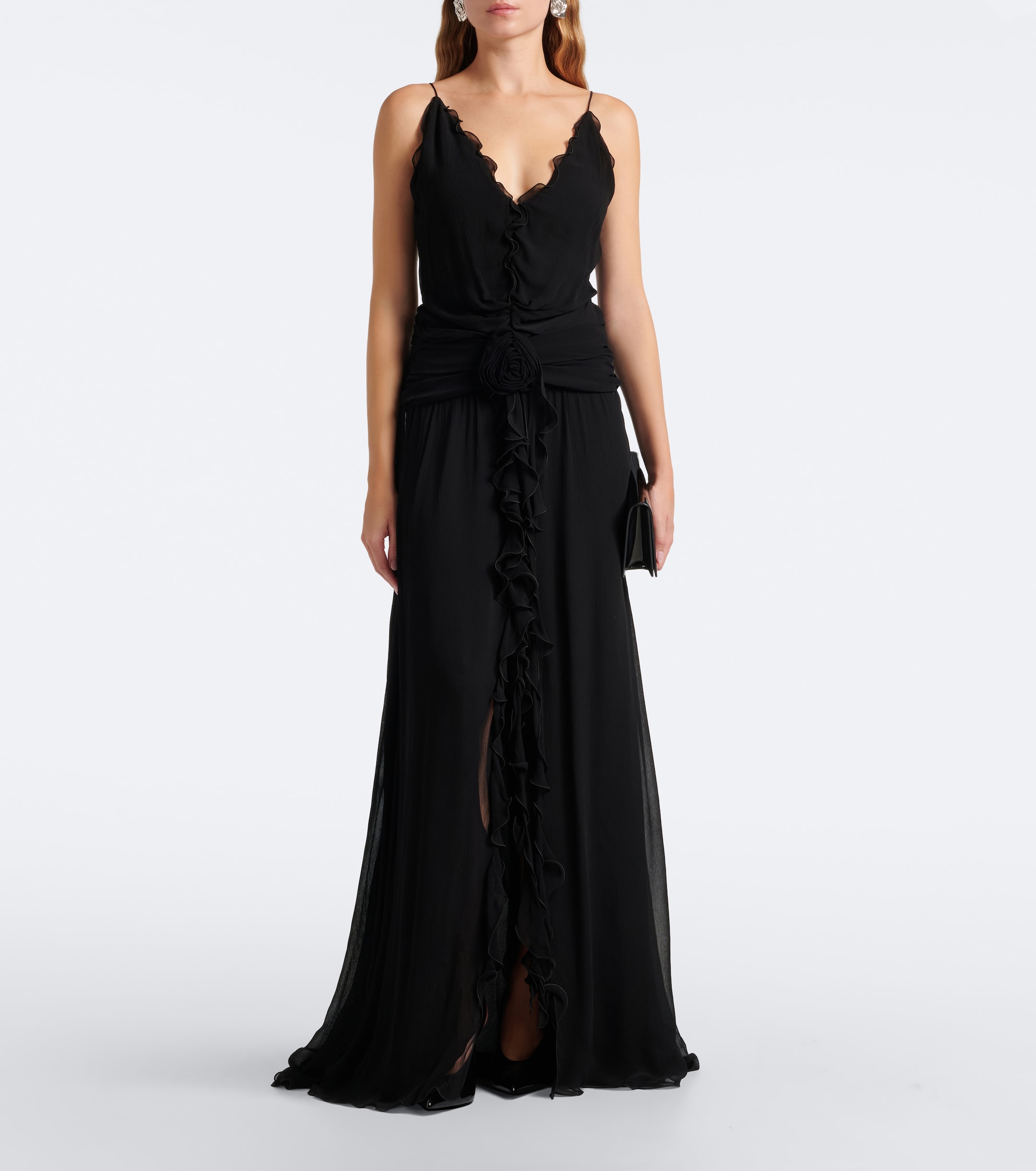 Blumarine Blumarine Floral-appliqué ruffled georgette gown