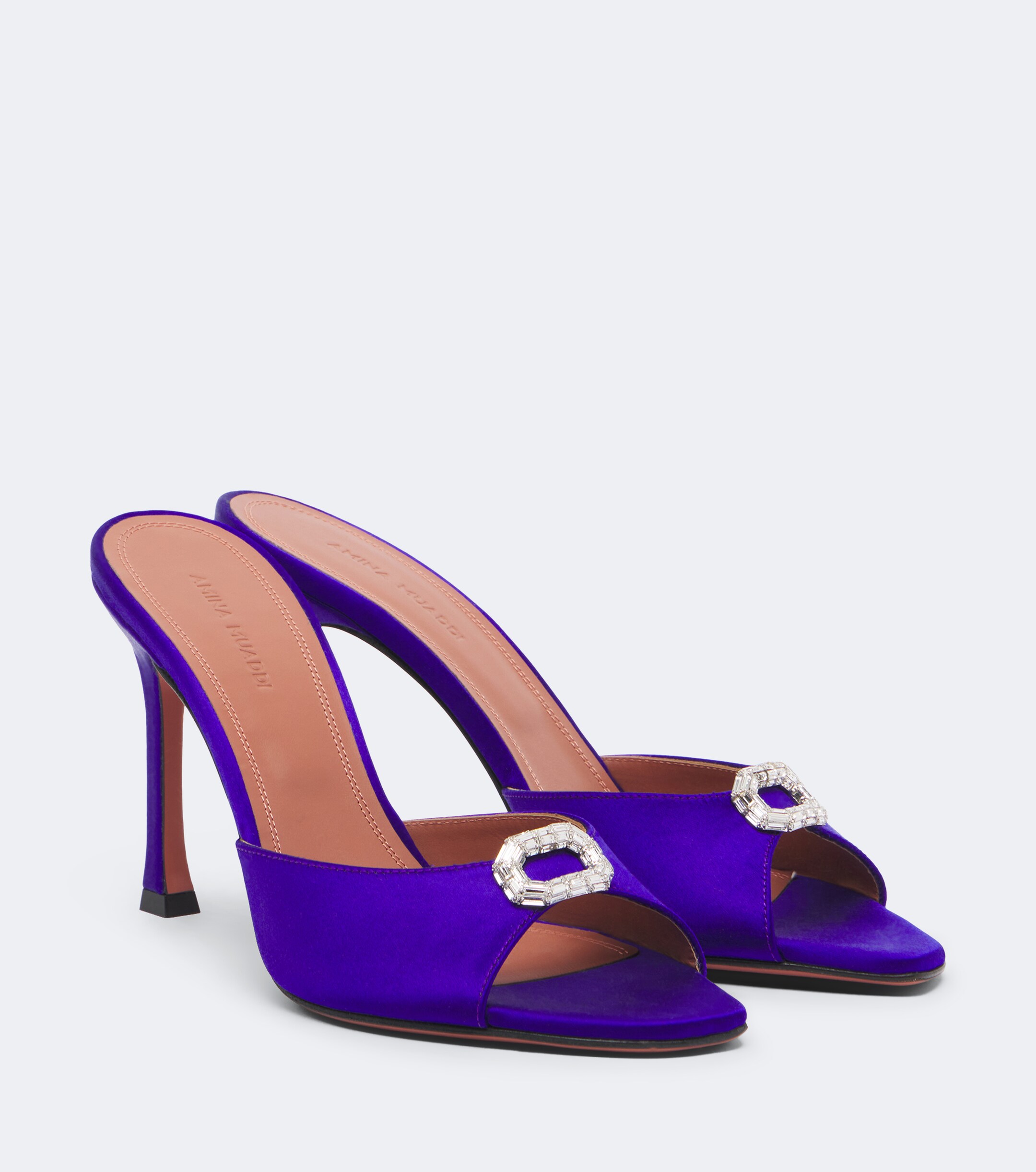 AMINA MUADDI Amina Muaddi Mini Camelia embellished satin mules