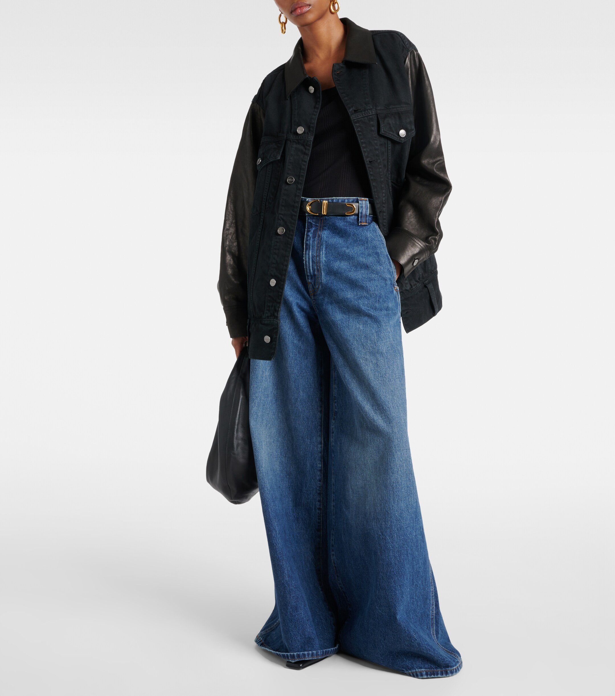 KHAITE - Grizzo leather-trimmed denim jacket | Plush