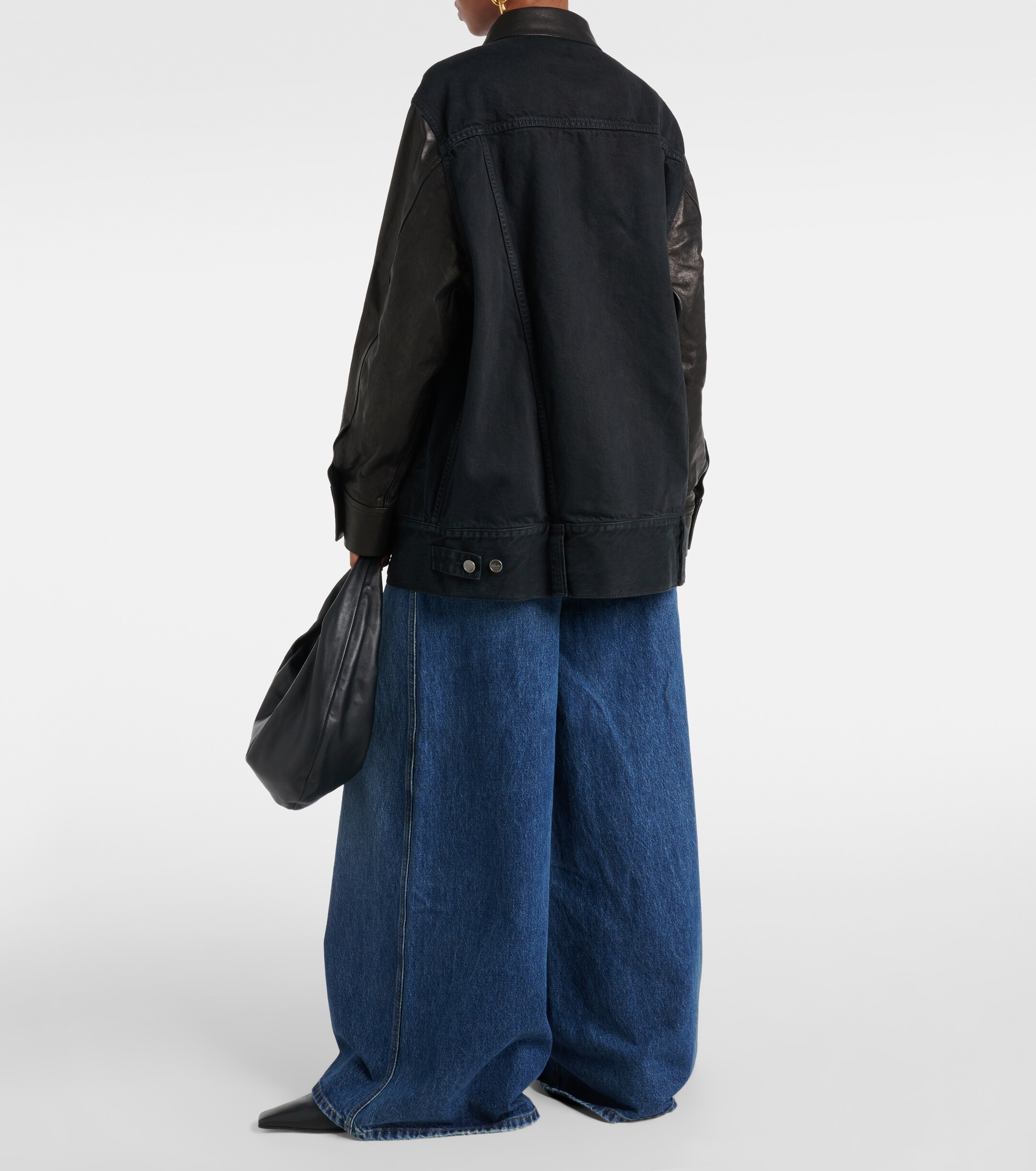KHAITE - Grizzo leather-trimmed denim jacket | Plush