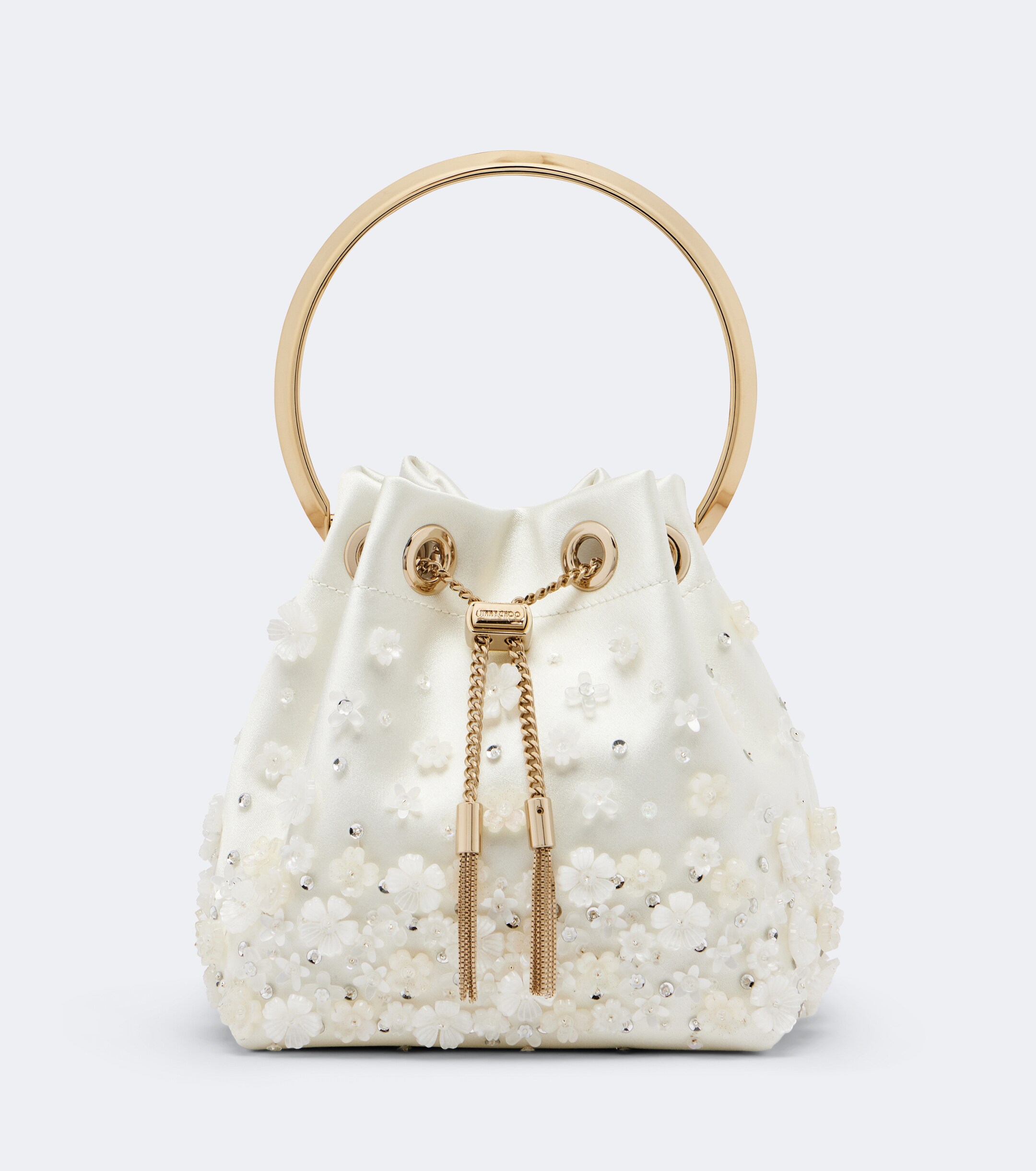 JIMMY CHOO Bon Bon embellished satin bucket bag