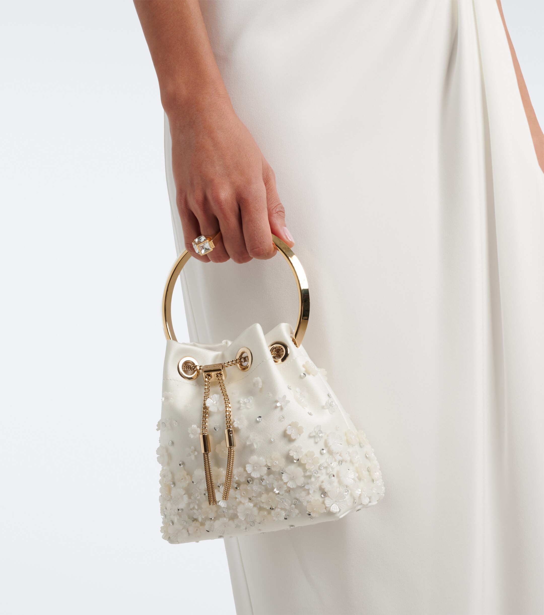 JIMMY CHOO Bon Bon embellished satin bucket bag