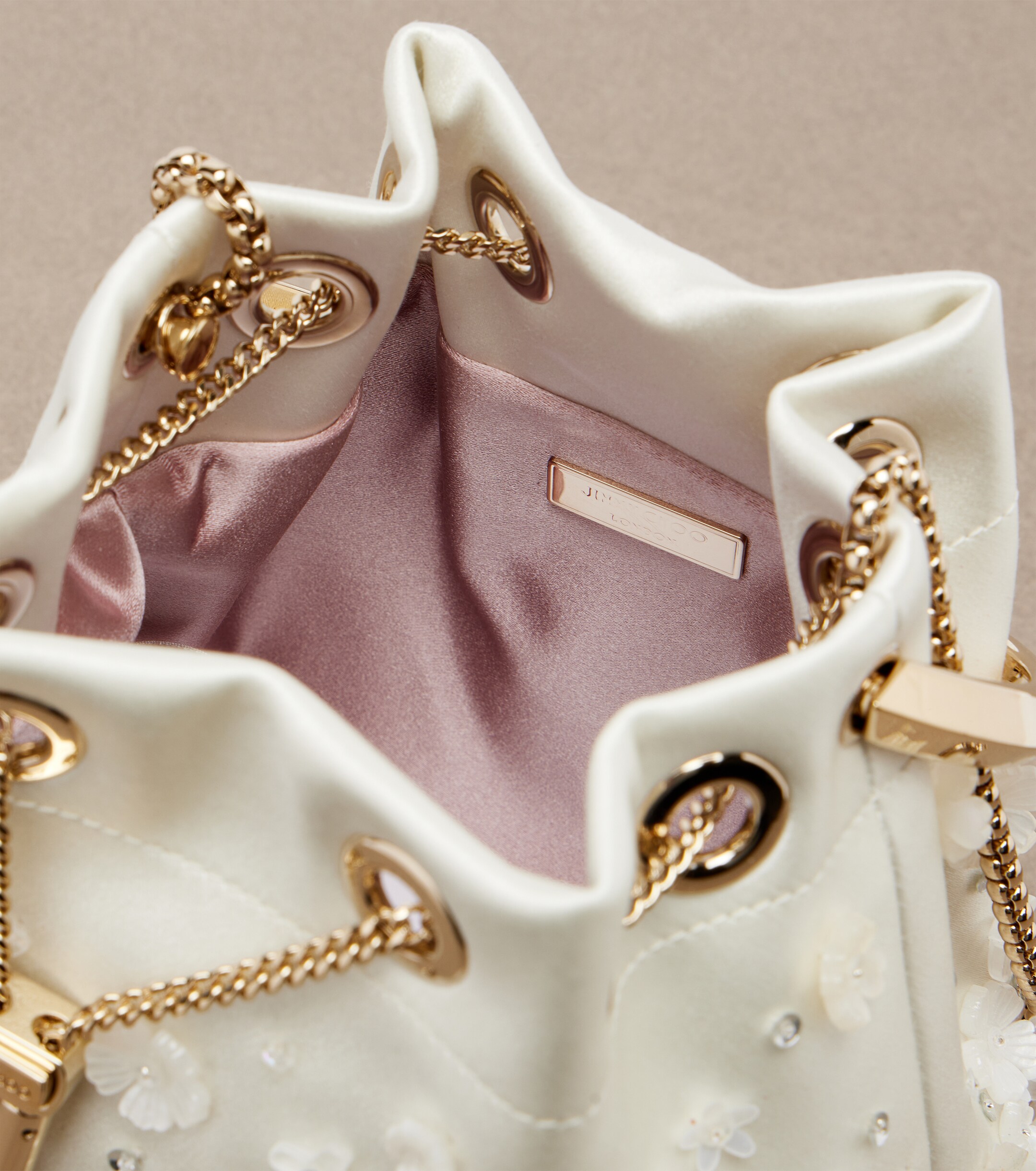 JIMMY CHOO Bon Bon embellished satin bucket bag