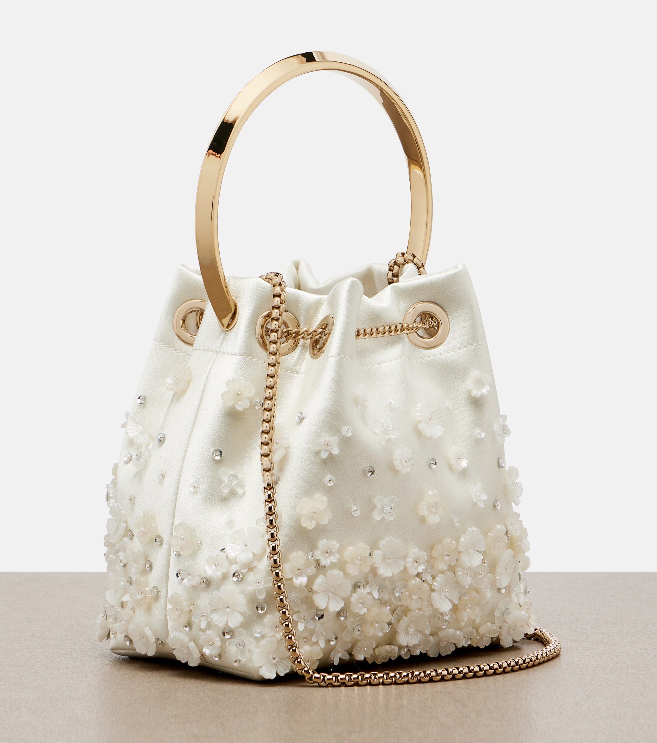 JIMMY CHOO Bon Bon embellished satin bucket bag