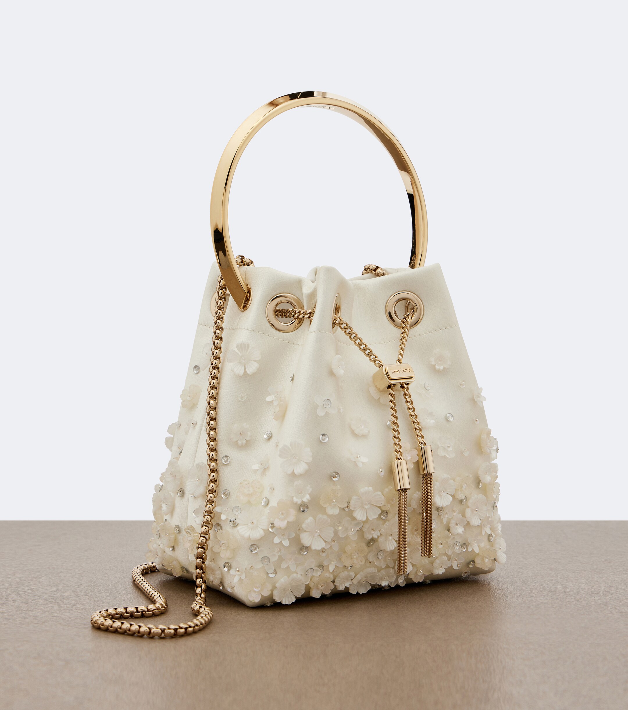 JIMMY CHOO Bon Bon embellished satin bucket bag