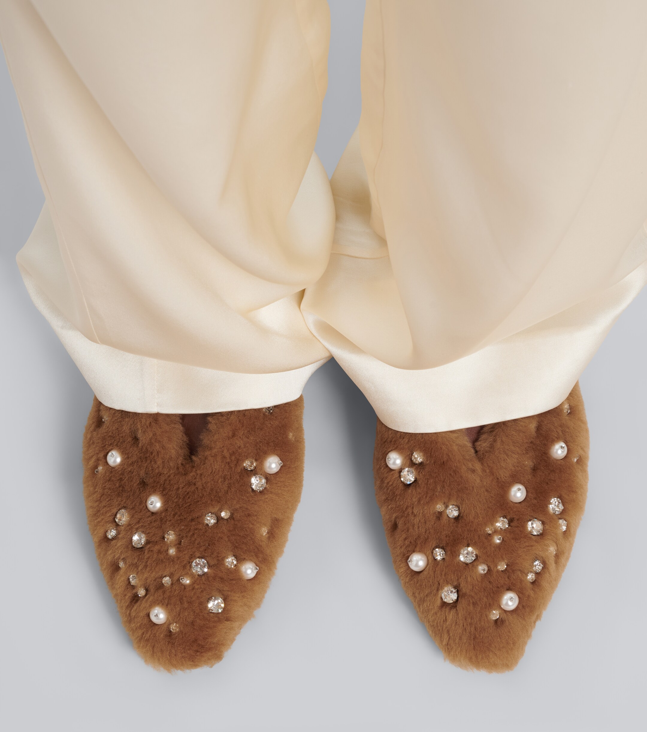 JIMMY CHOO Jimmy Choo Margot embellished shearling ballet flats