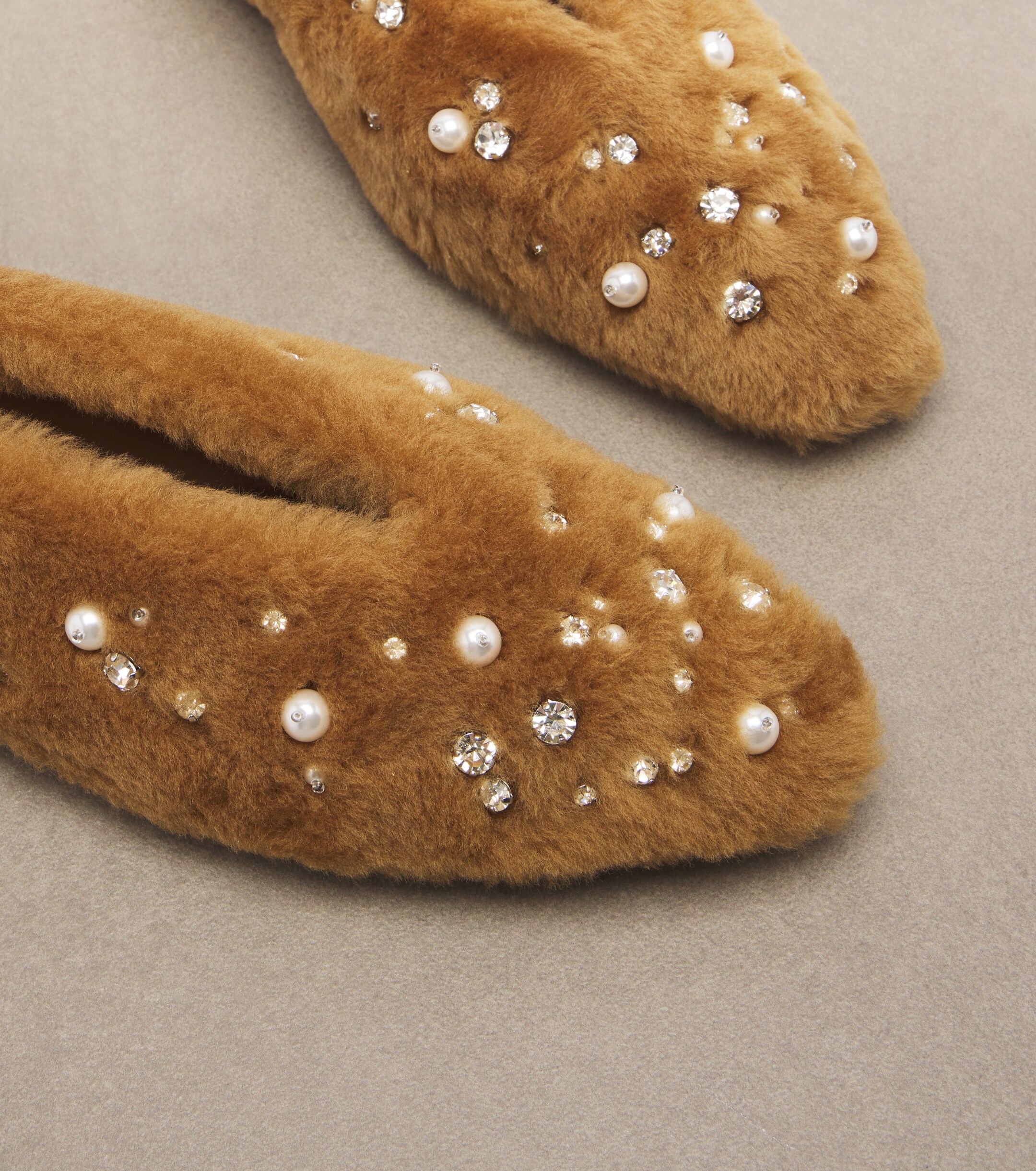 JIMMY CHOO Jimmy Choo Margot embellished shearling ballet flats