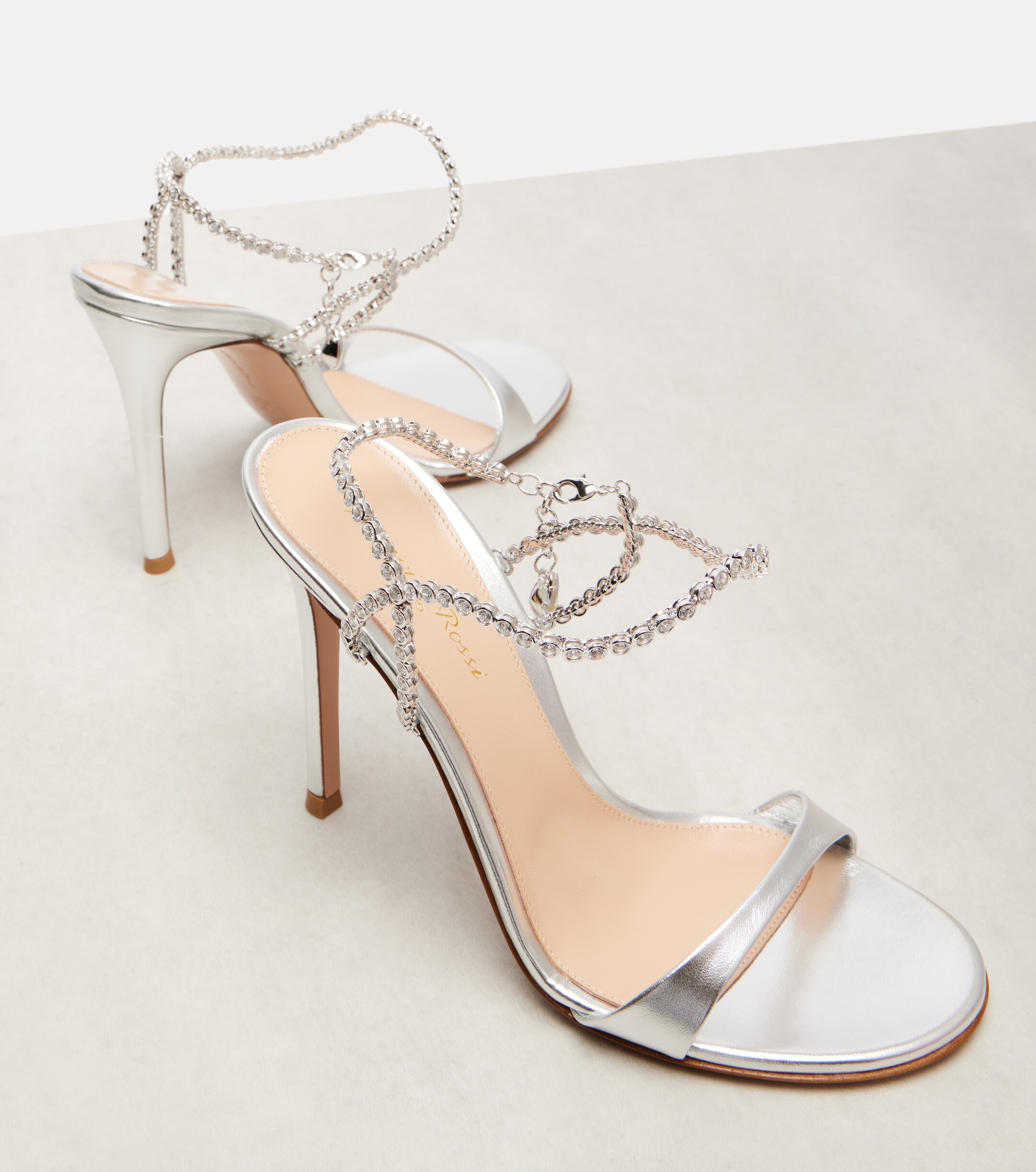 GIANVITO ROSSI 105 embellished metallic leather sandals 