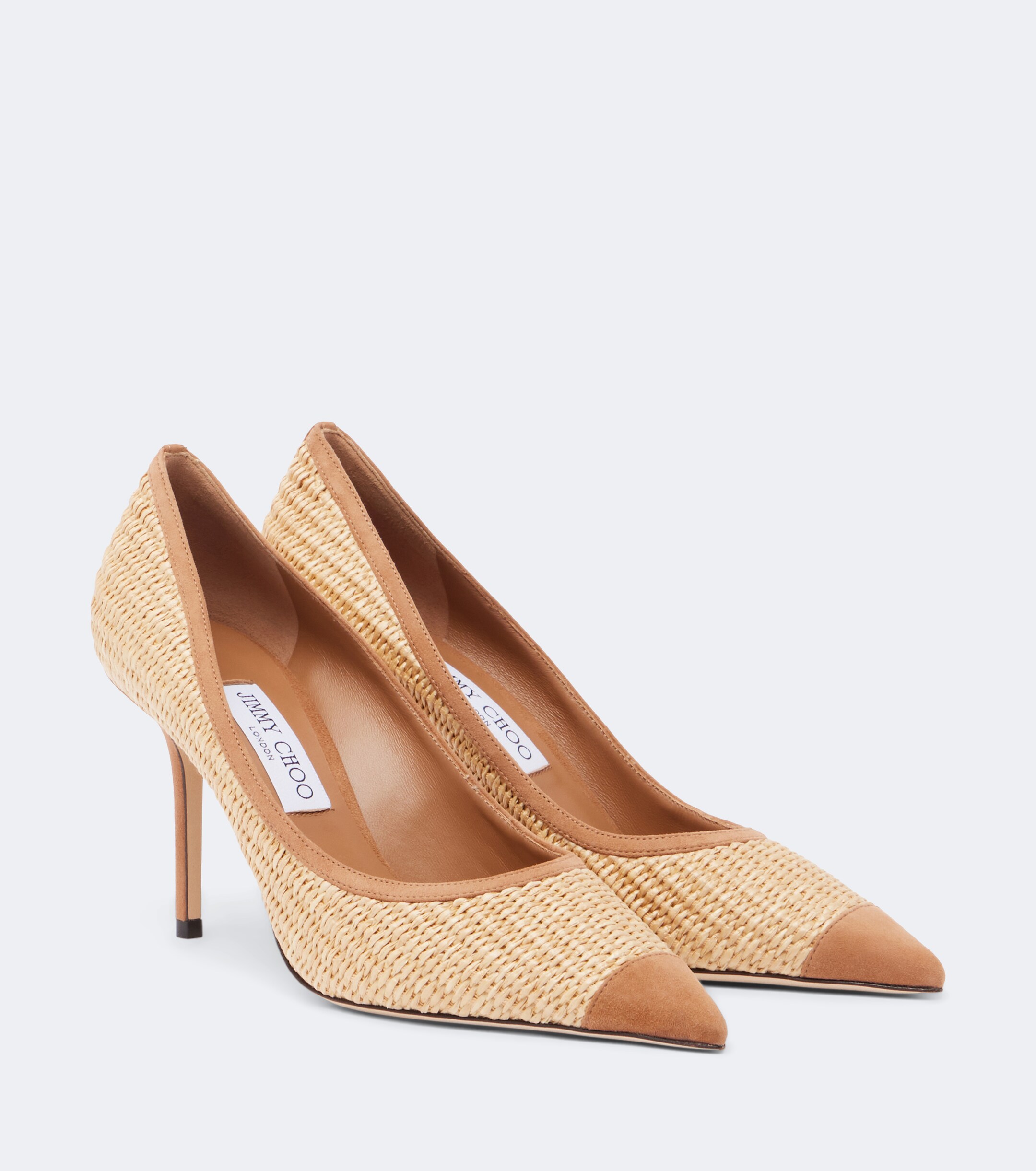 JIMMY CHOO Jimmy Choo Love suede-trimmed raffia pumps