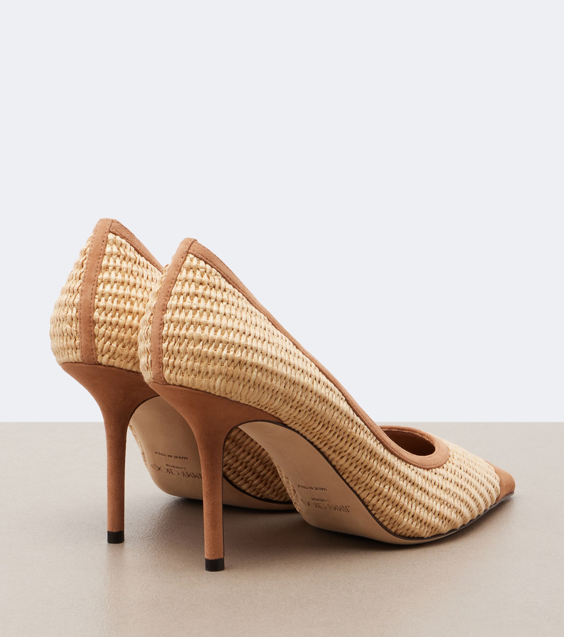 JIMMY CHOO Jimmy Choo Love suede-trimmed raffia pumps